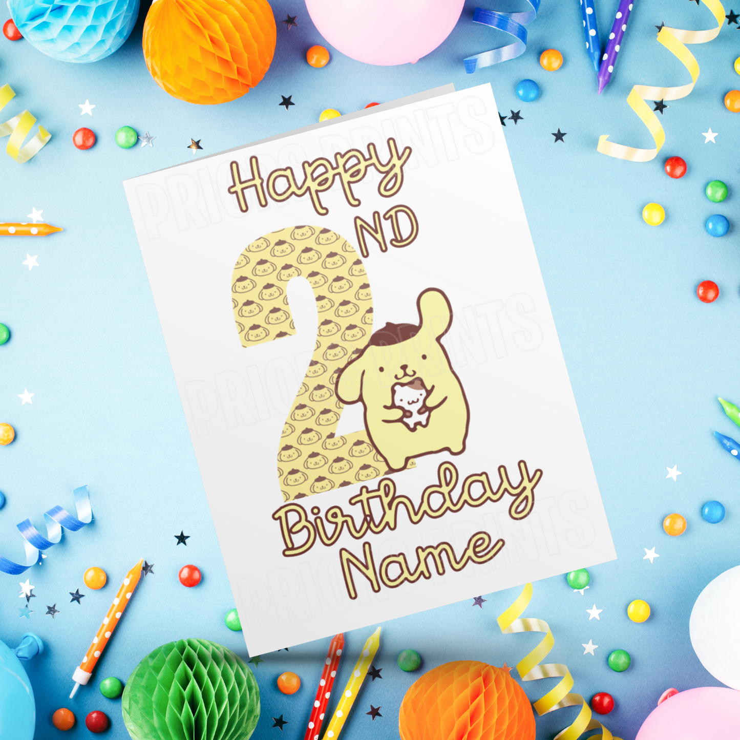 Personalised Pompompurin Birthday Card with Age 1-20 Years (Sanrio- Hello Kitty & Friends)
