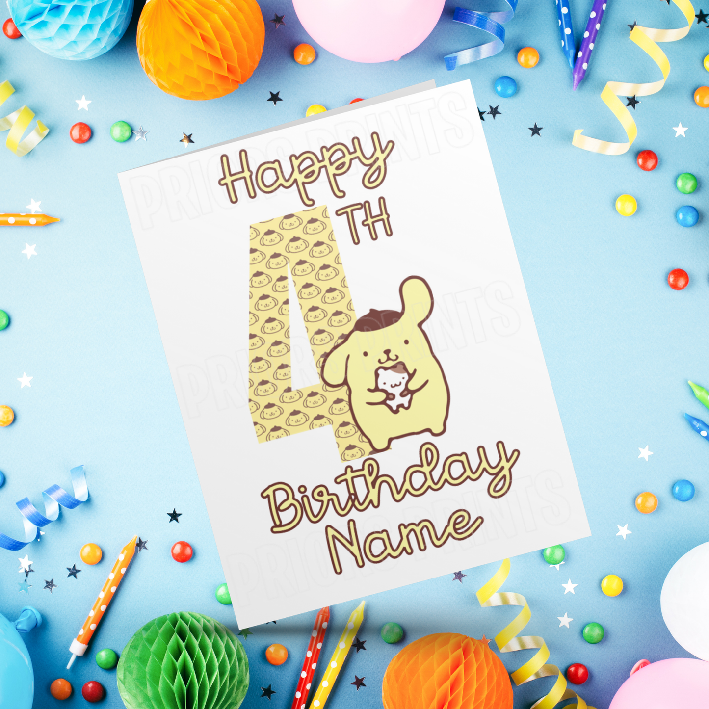 Personalised Pompompurin Birthday Card with Age 1-20 Years (Sanrio- Hello Kitty & Friends)