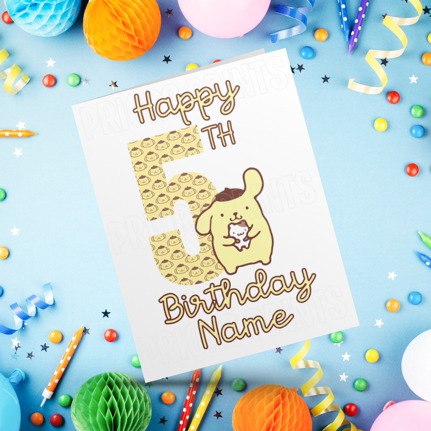 Personalised Pompompurin Birthday Card with Age 1-20 Years (Sanrio- Hello Kitty & Friends)