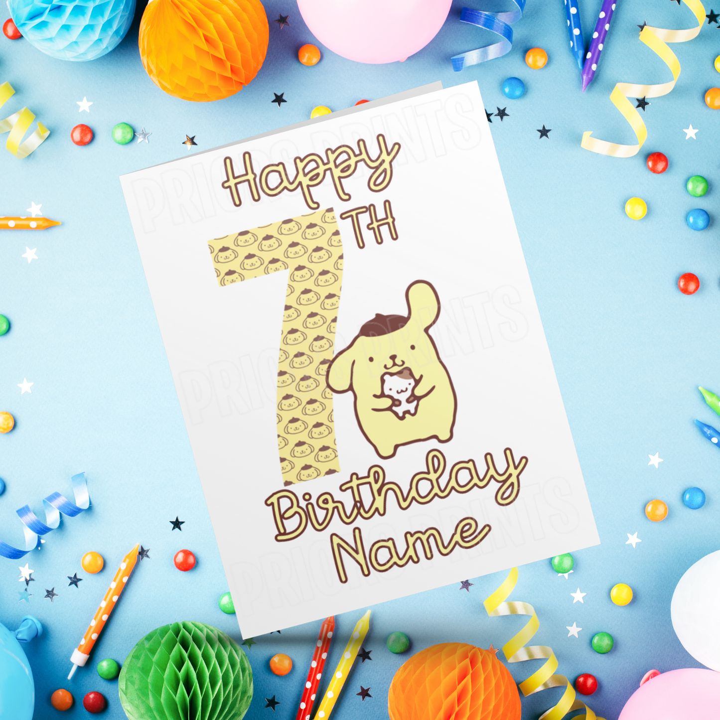Personalised Pompompurin Birthday Card with Age 1-20 Years (Sanrio- Hello Kitty & Friends)