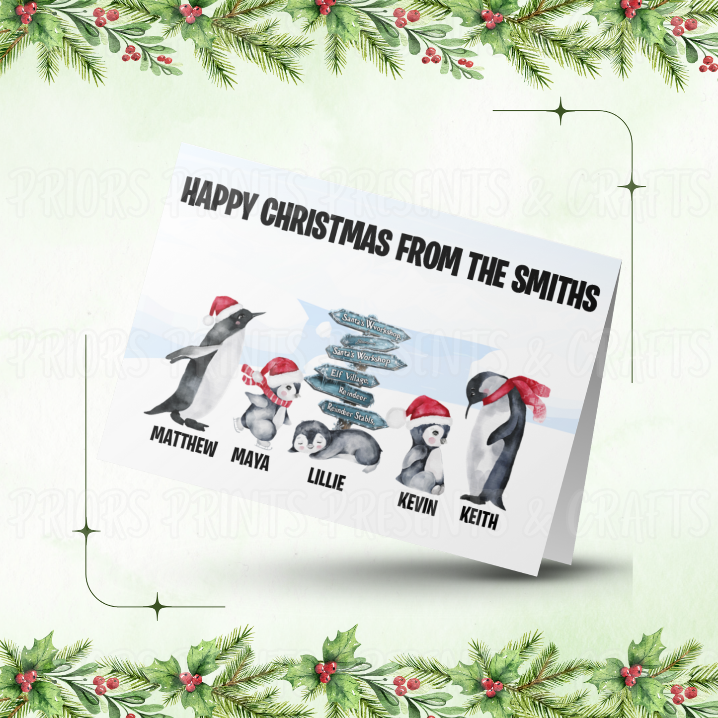 Personalised Penguin Family Christmas Card