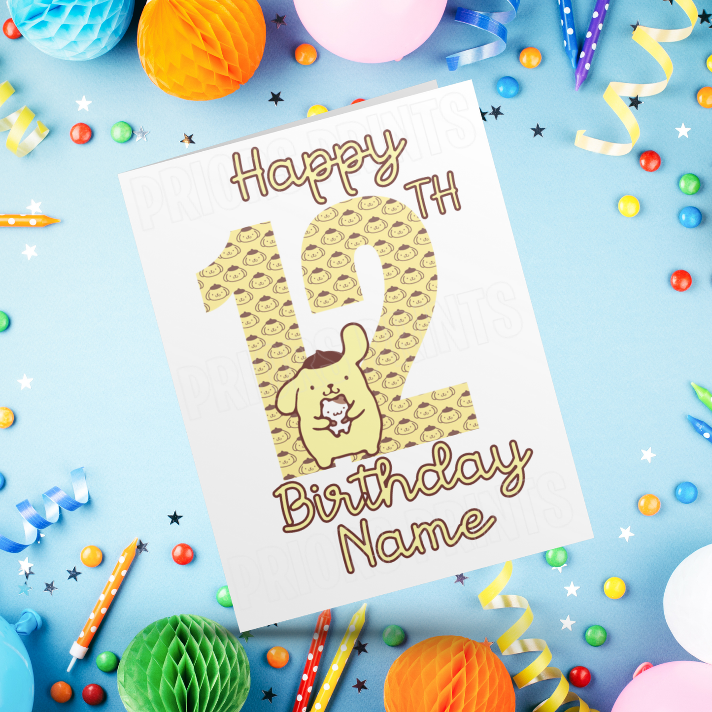 Personalised Pompompurin Birthday Card with Age 1-20 Years (Sanrio- Hello Kitty & Friends)