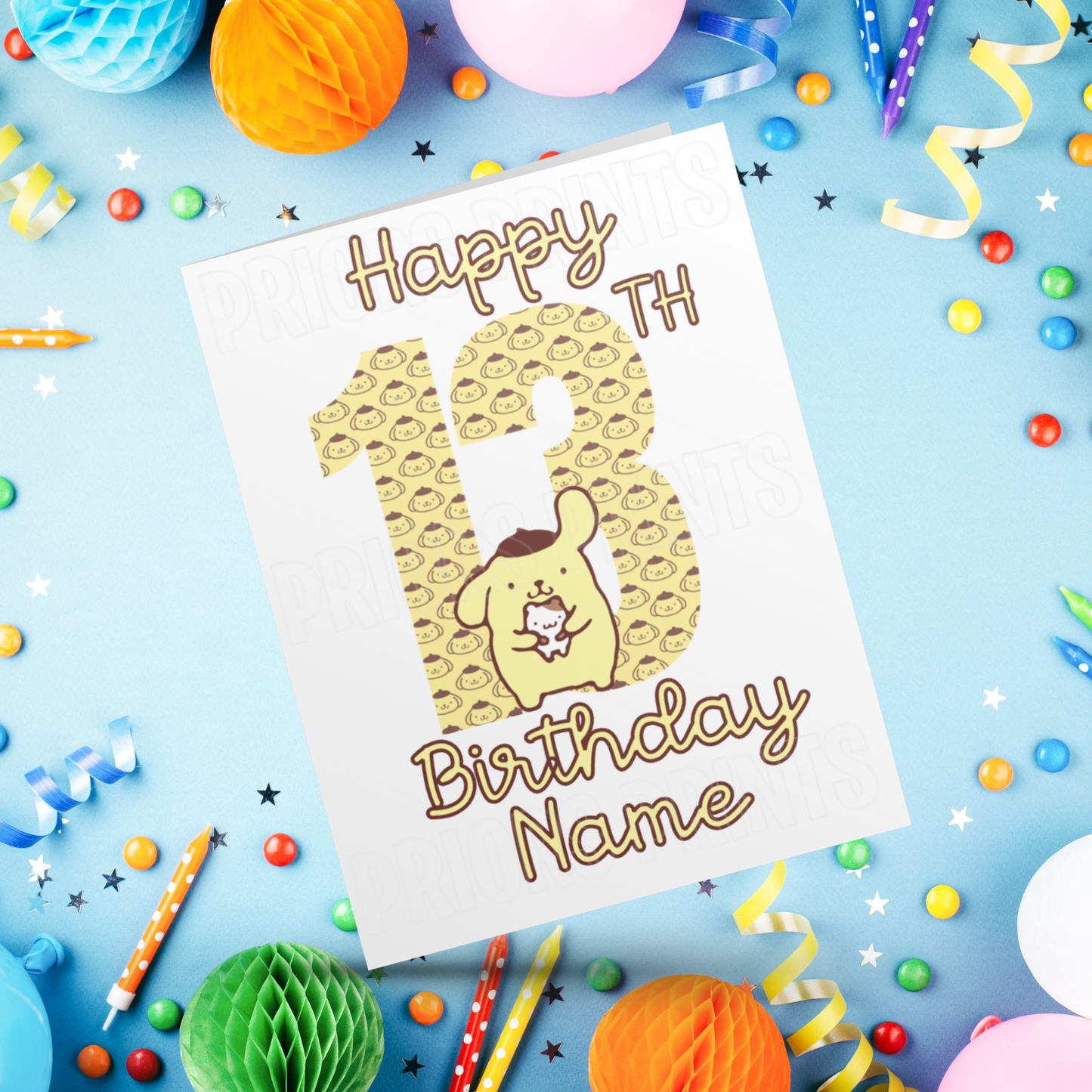 Personalised Pompompurin Birthday Card with Age 1-20 Years (Sanrio- Hello Kitty & Friends)
