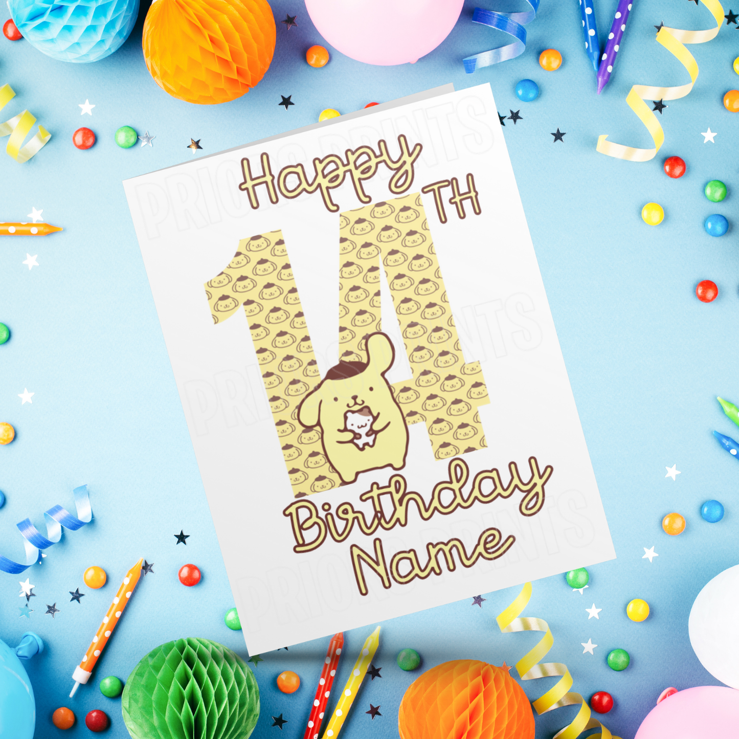 Personalised Pompompurin Birthday Card with Age 1-20 Years (Sanrio- Hello Kitty & Friends)