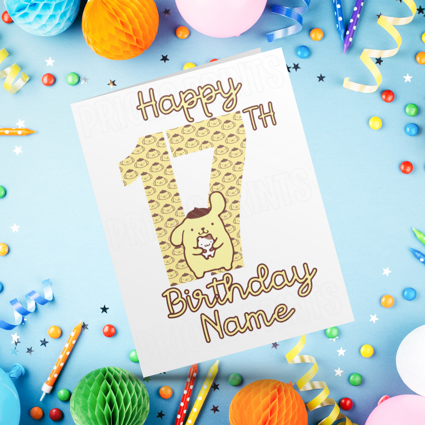 Personalised Pompompurin Birthday Card with Age 1-20 Years (Sanrio- Hello Kitty & Friends)