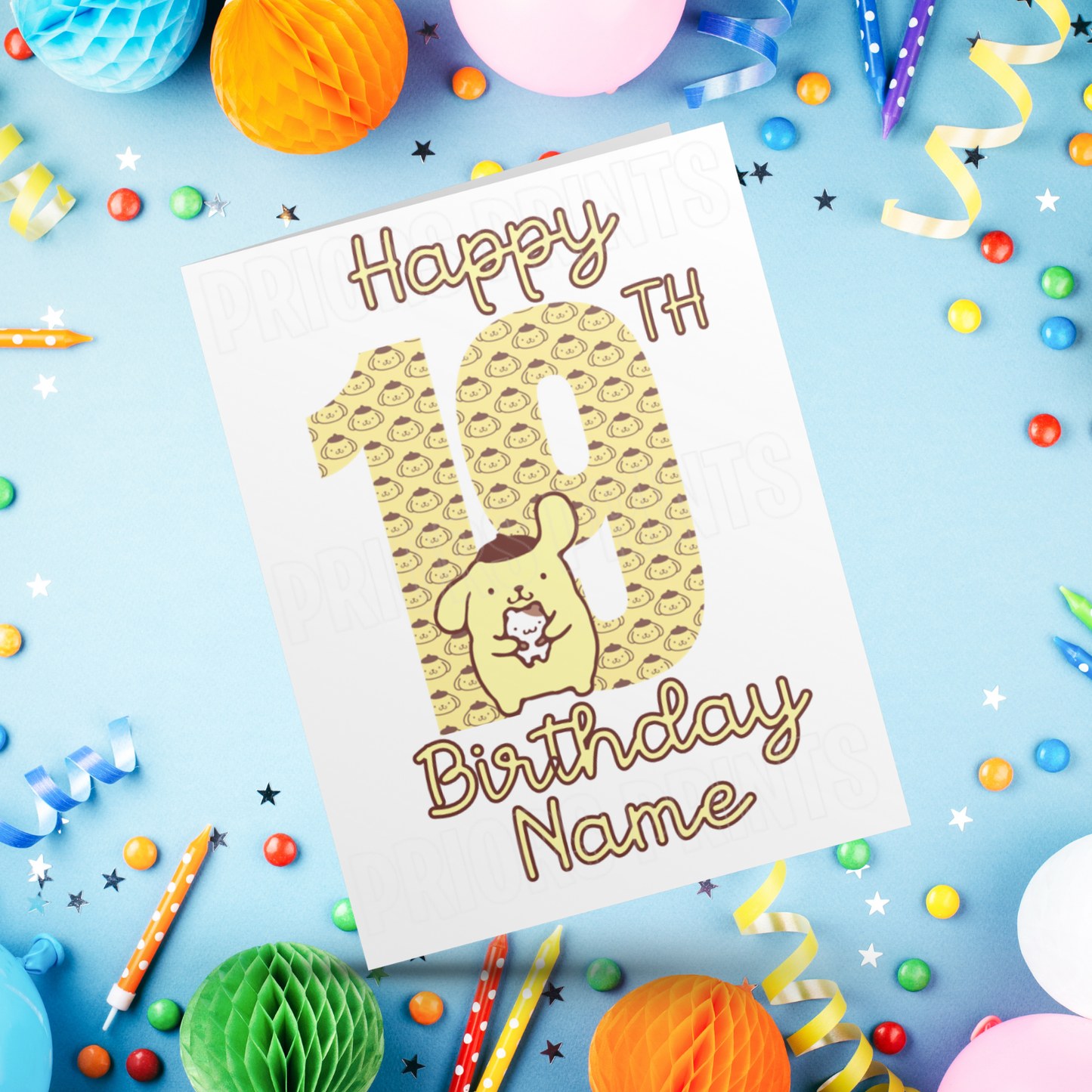 Personalised Pompompurin Birthday Card with Age 1-20 Years (Sanrio- Hello Kitty & Friends)