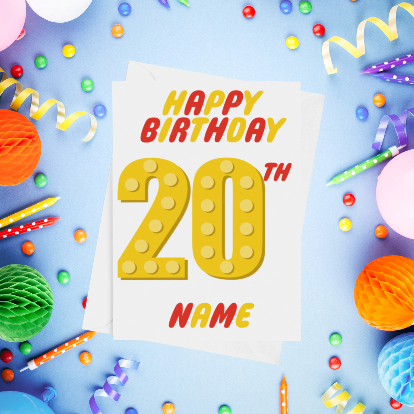 Red or Yellow Lego Personalised Birthday Card with Child's Age