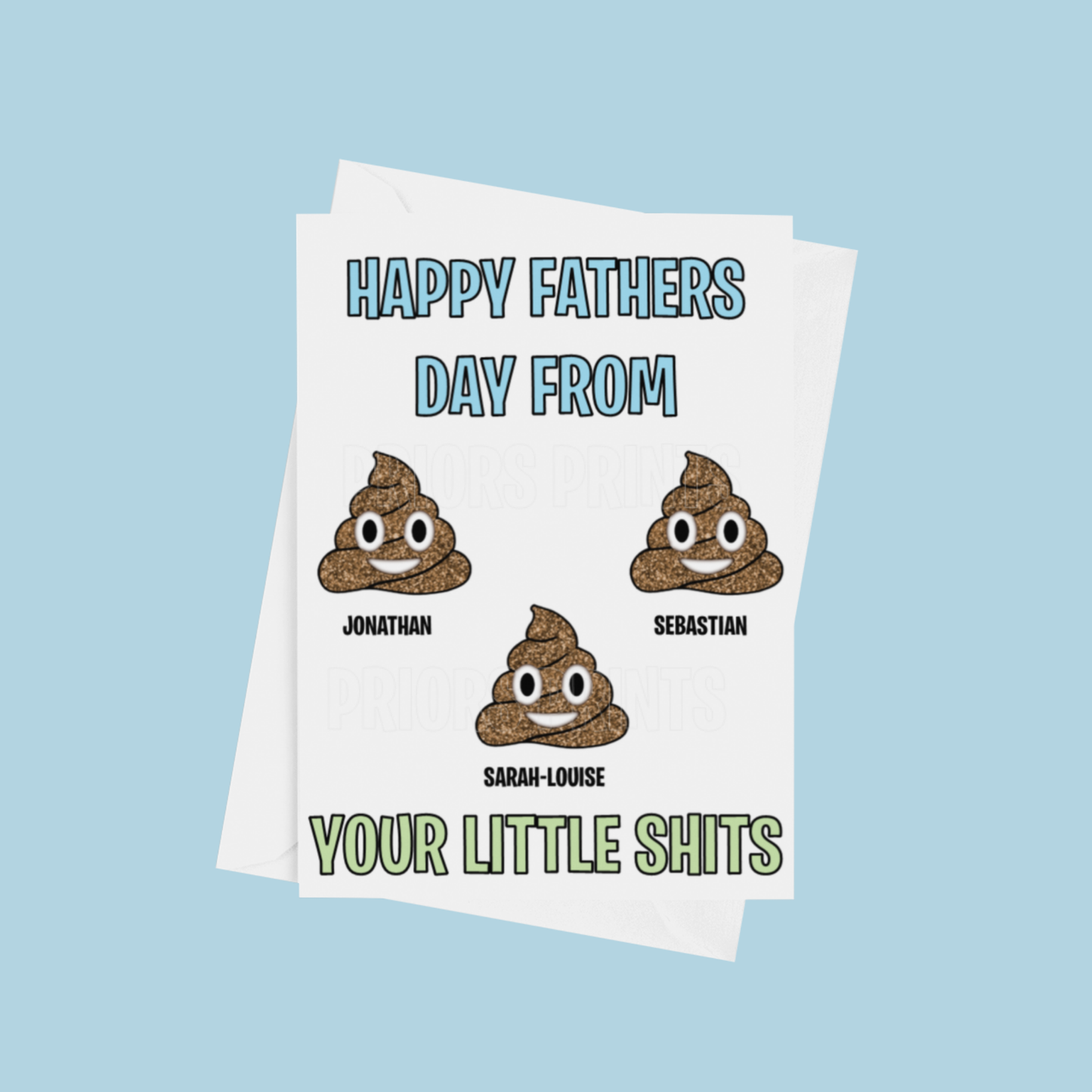 Personalised Glitter Poo Fathers Day Card for up to 6 children