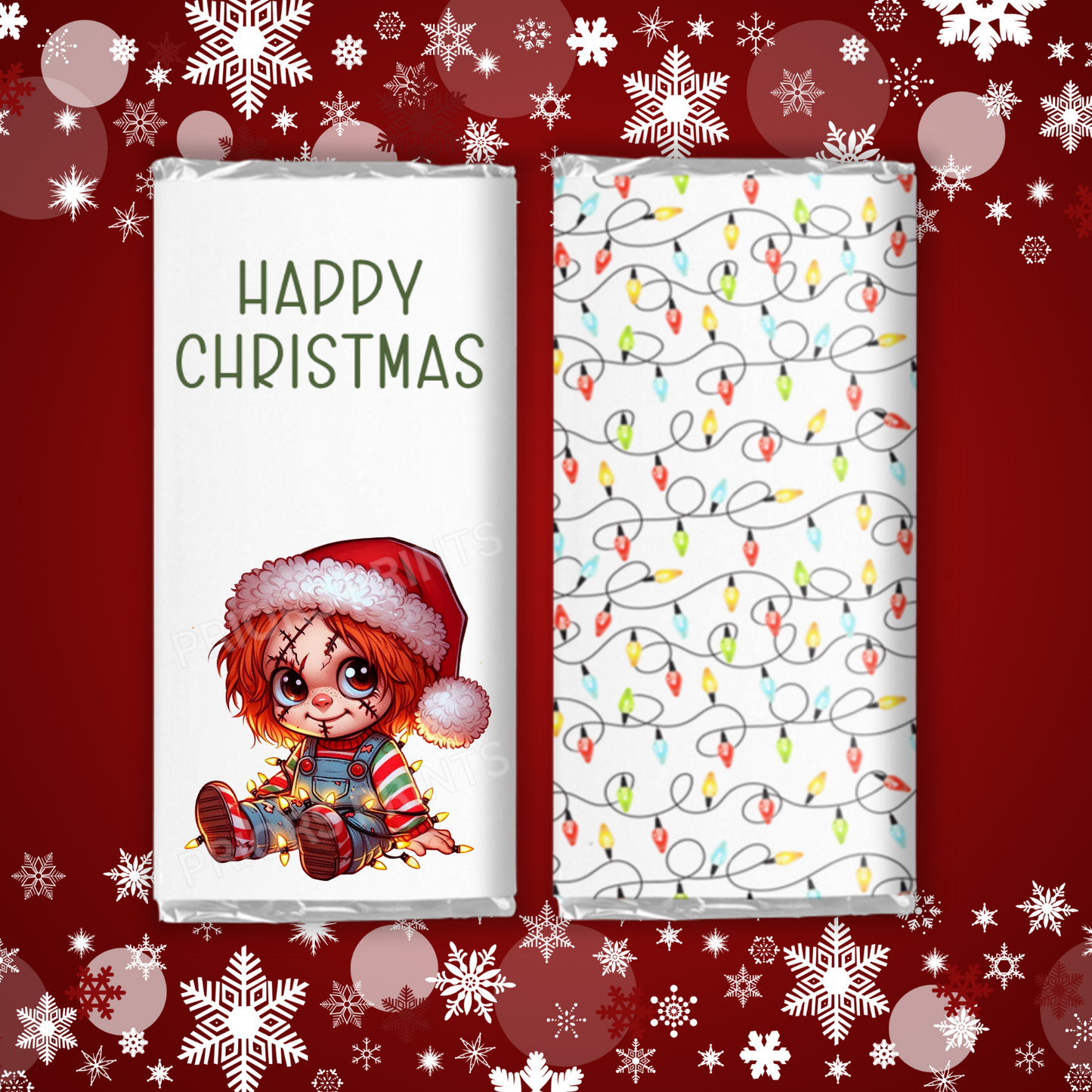 Characters in Christmas Lights Chocolate Bar Wrapper