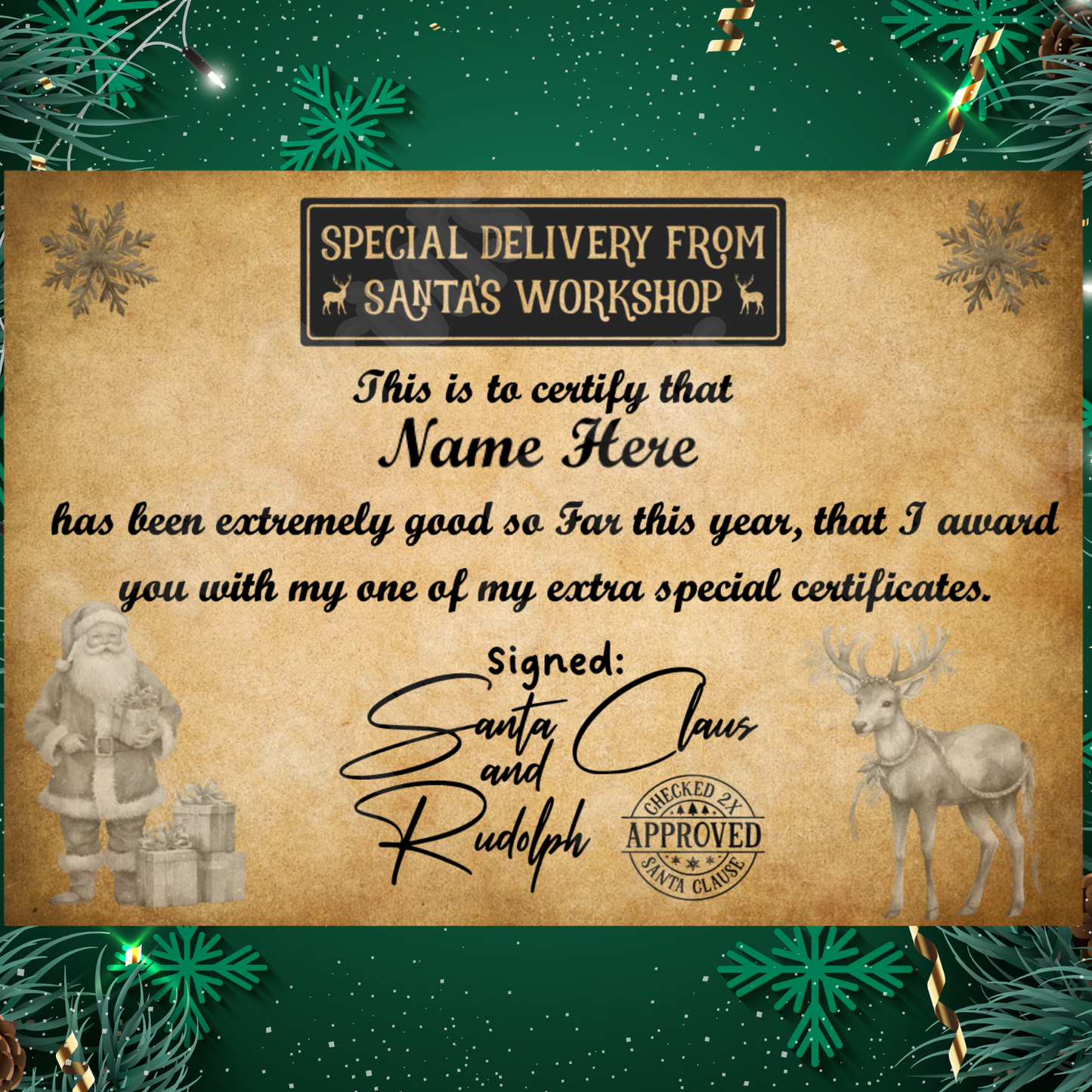 A4 Vintage Christmas Certificate From Santa/Father Christmas