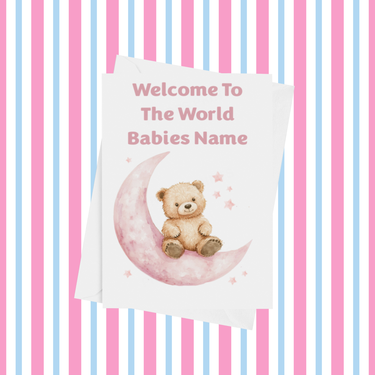 Bear on the Moon Welcome To The World Personalised Card for New Baby