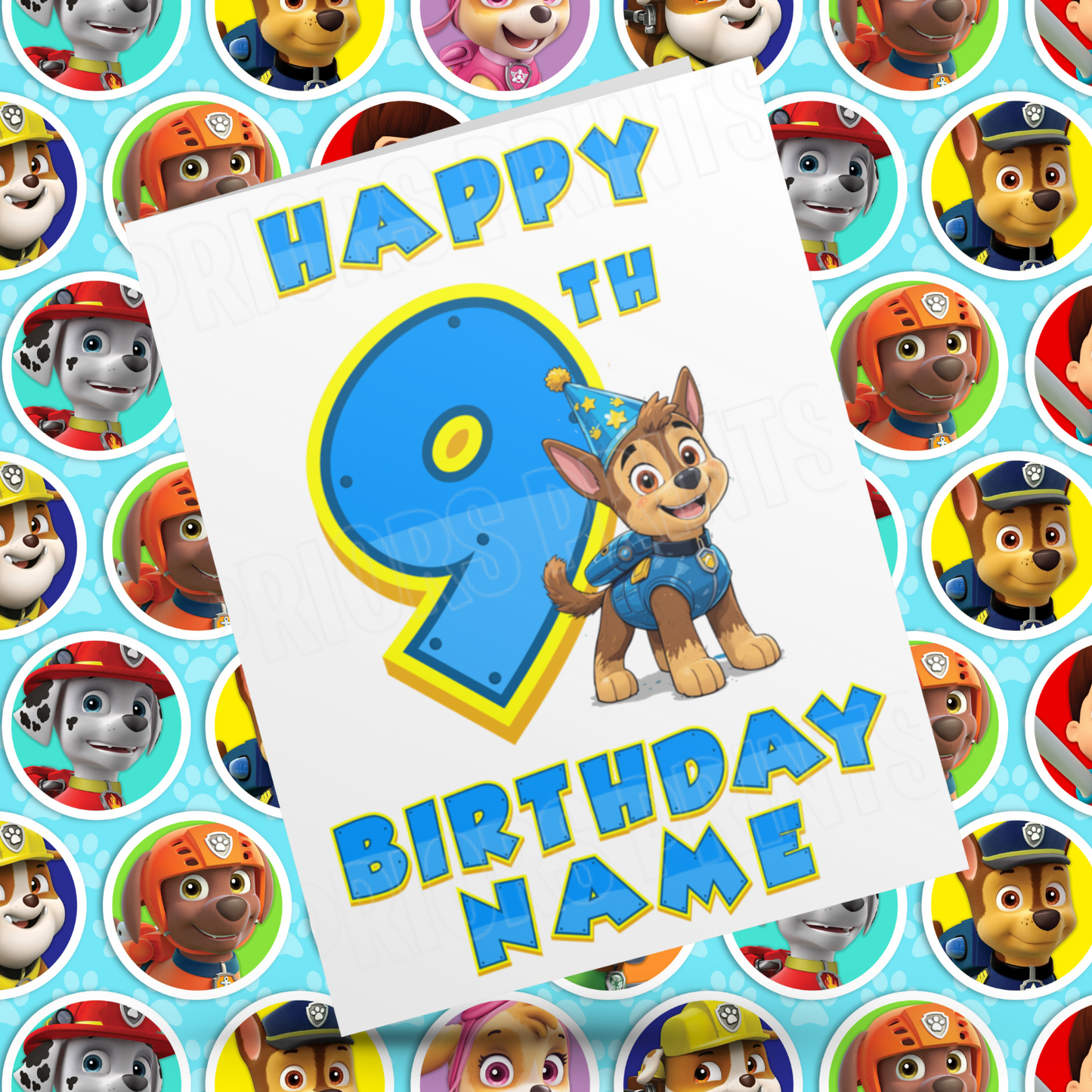 Personalised Blue Paw Patrol Birthday Card with Age 1-9 Years