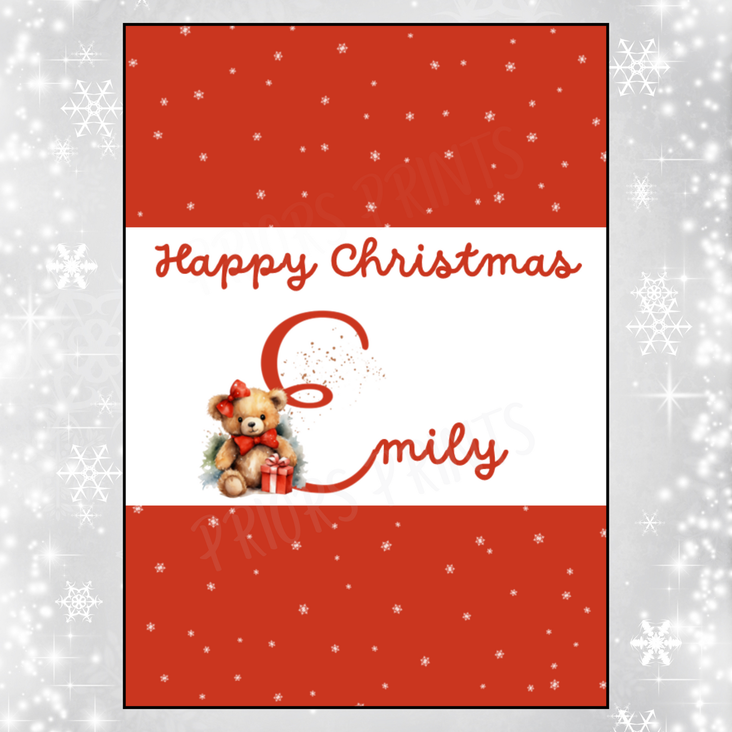 Personalised Teddy Bear Christmas Chocolate Bar Wrapper
