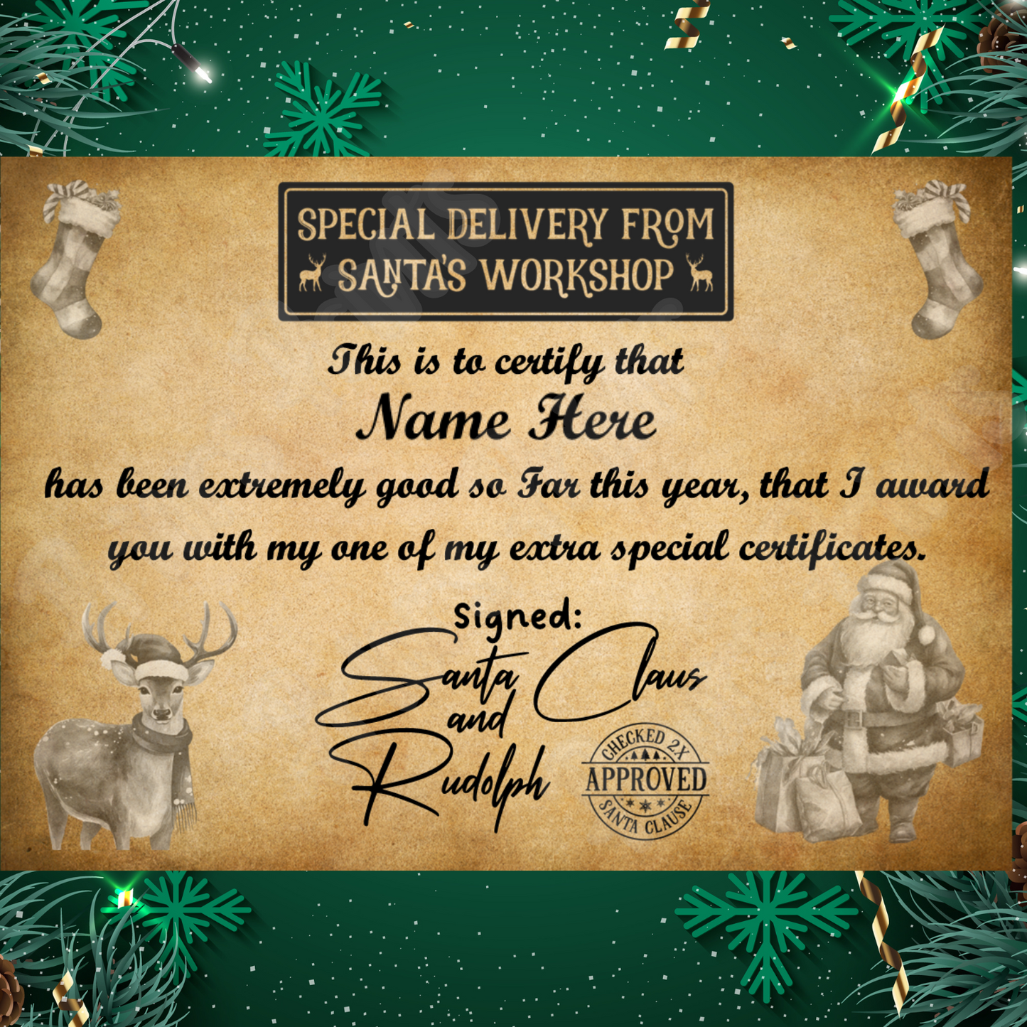 A4 Vintage Christmas Certificate From Santa/Father Christmas