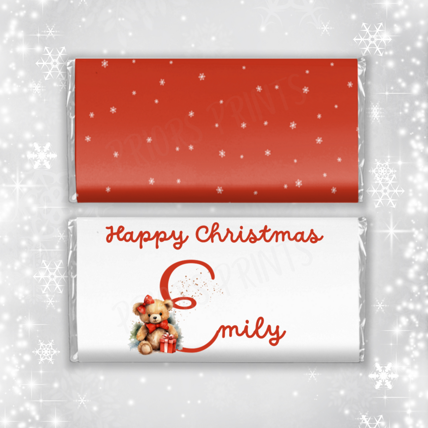 Personalised Teddy Bear Christmas Chocolate Bar Wrapper