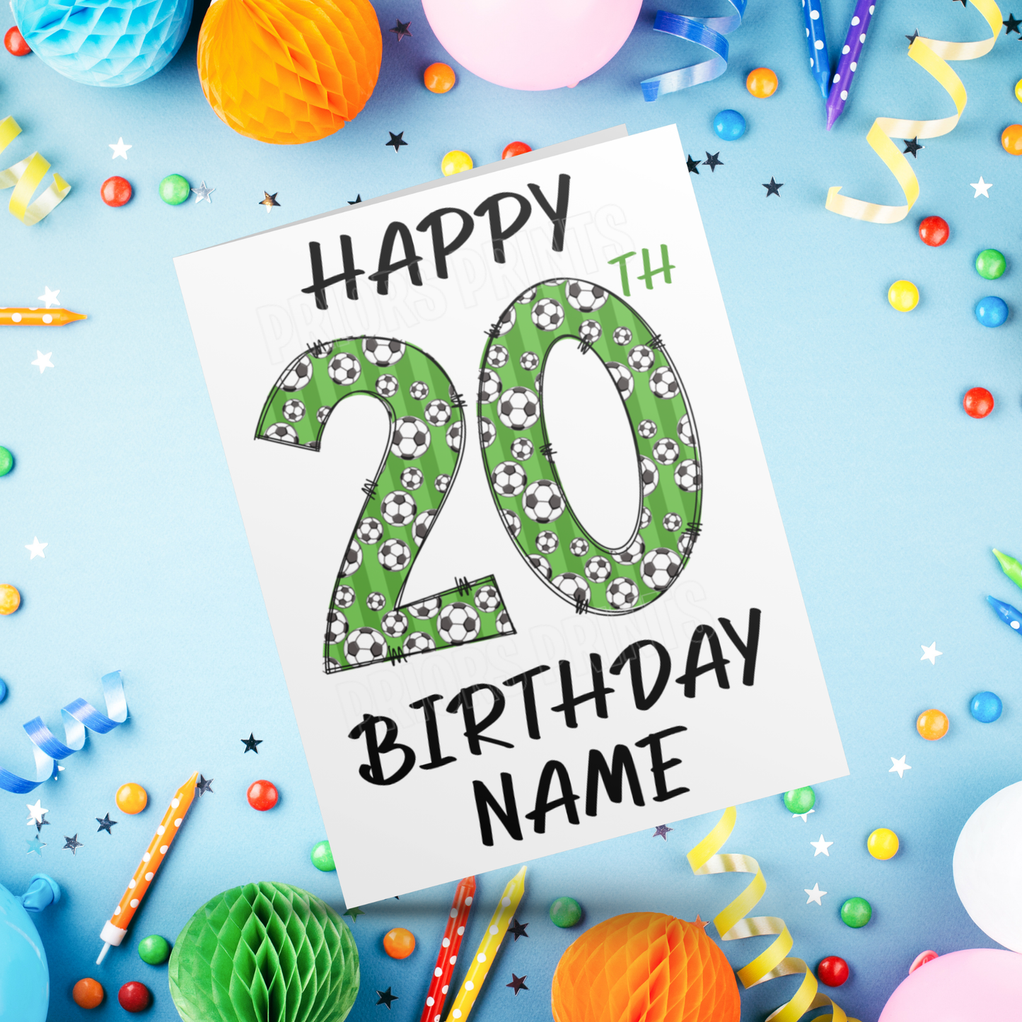 Personalised Green Football Birthday Card with age 1-20