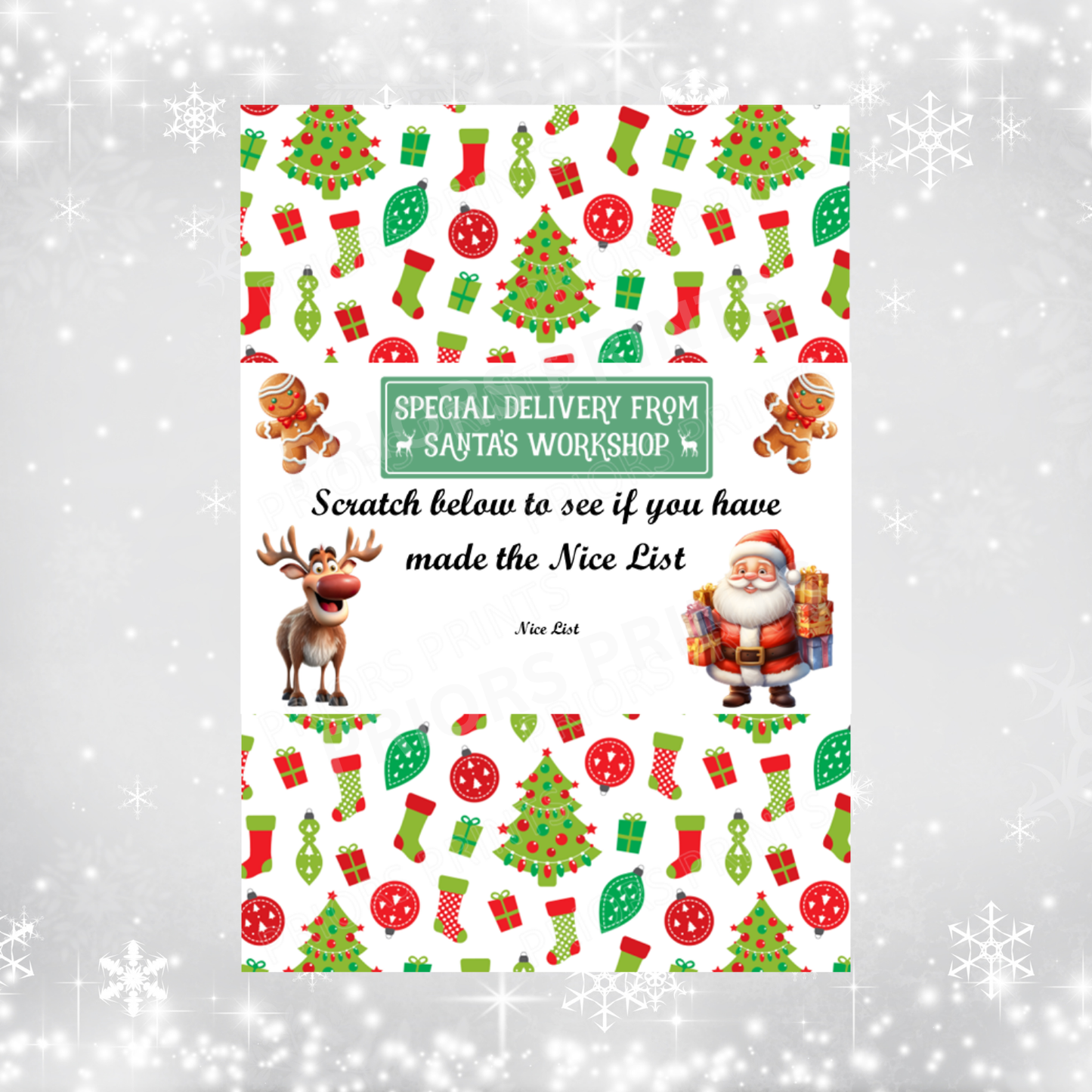 Santa & Reindeer Nice List Christmas Chocolate Bar Wrapper with Scratch Panel