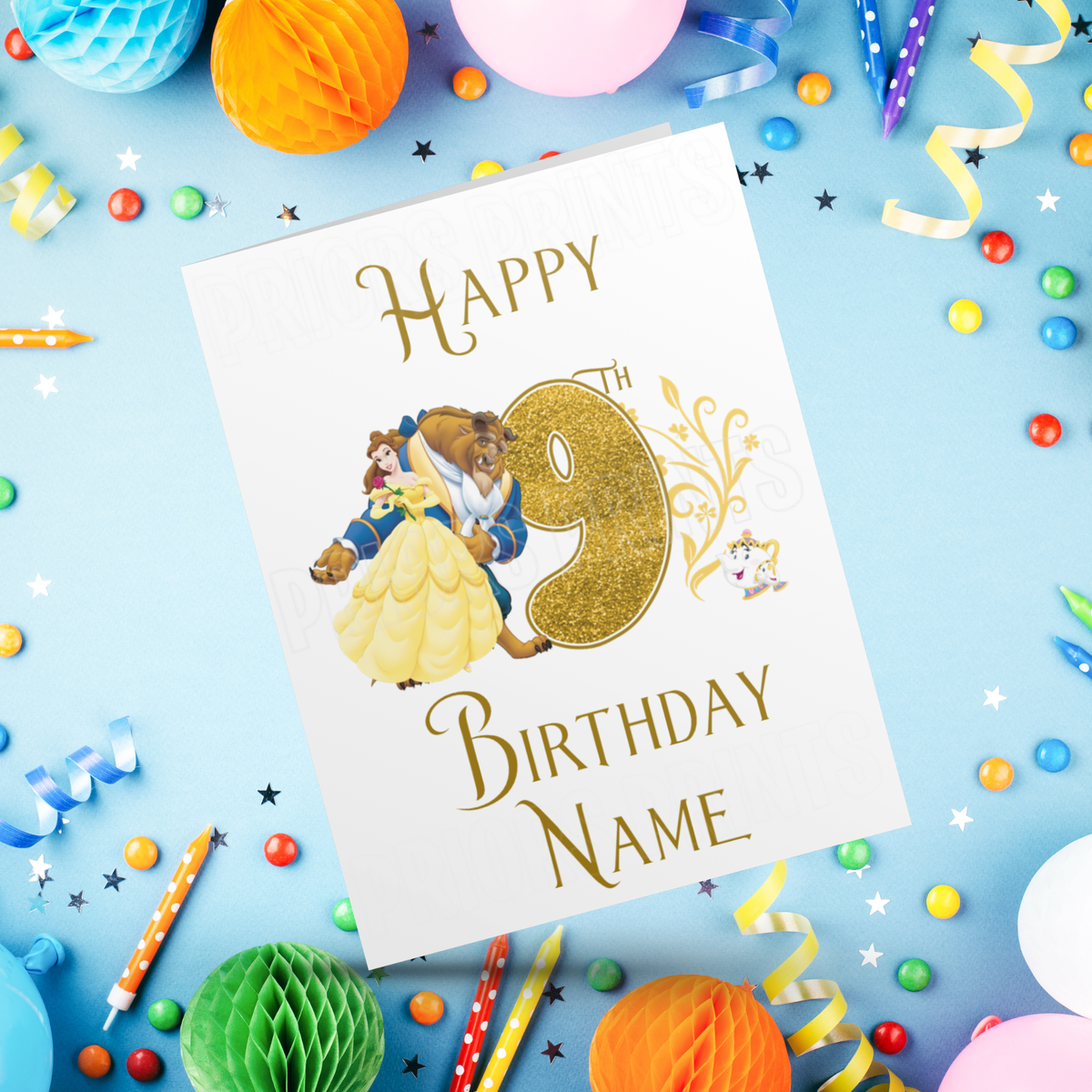 Personalised Beauty and The Beast Birthday Card with age 1-9 I Disney I Princess I Belle