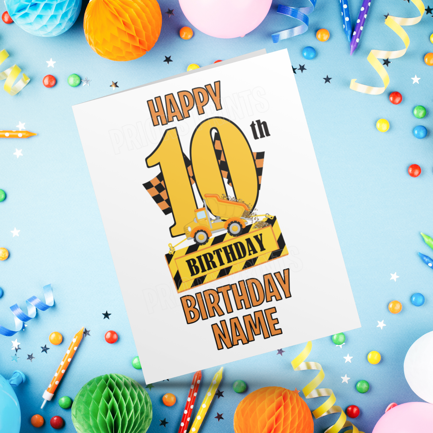 Personalised Digger Birthday Card with age 1-10