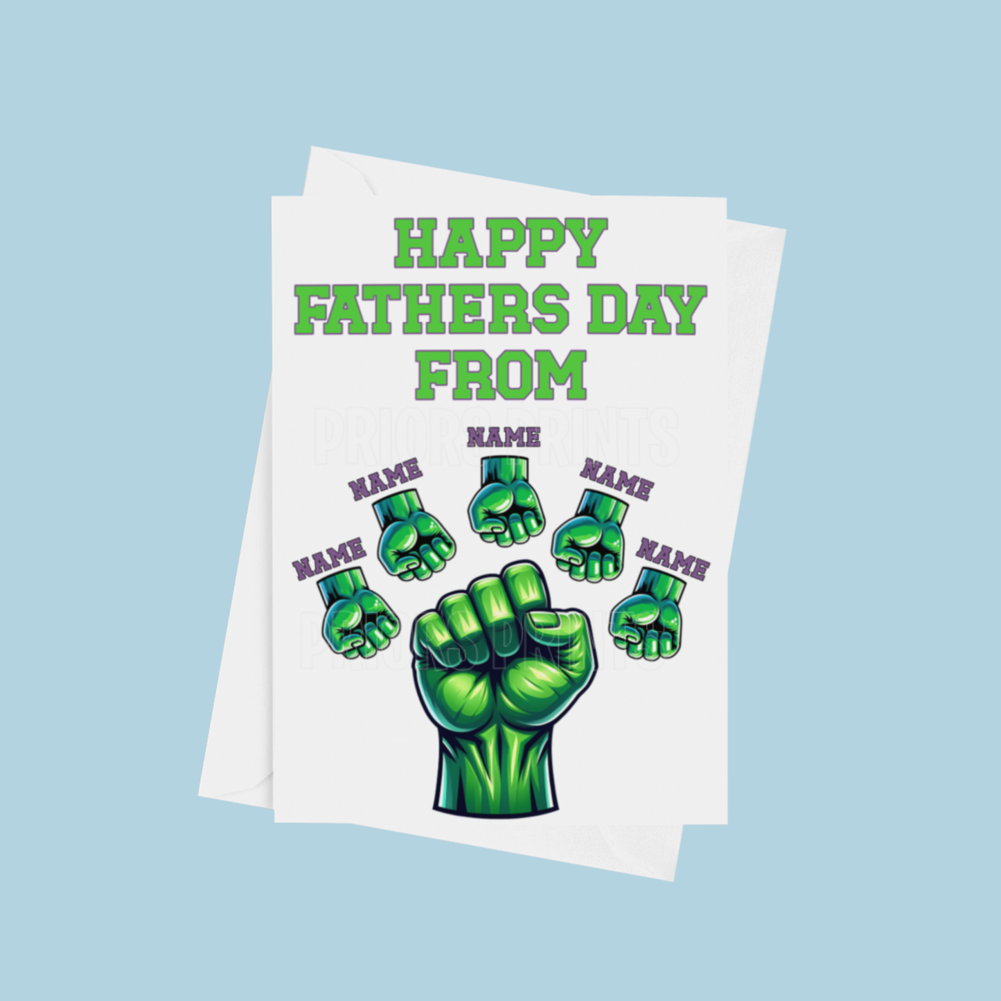 Personalised Hulk Fist Fathers Day Card for up to 5 Children