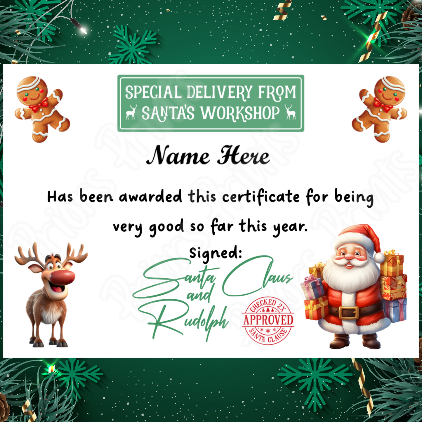 Personalised Santa Certificate A4 with 3 Different Designs to choose from