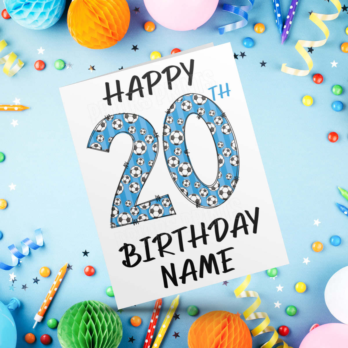 Personalised Blue Football Birthday Card with age 1-20