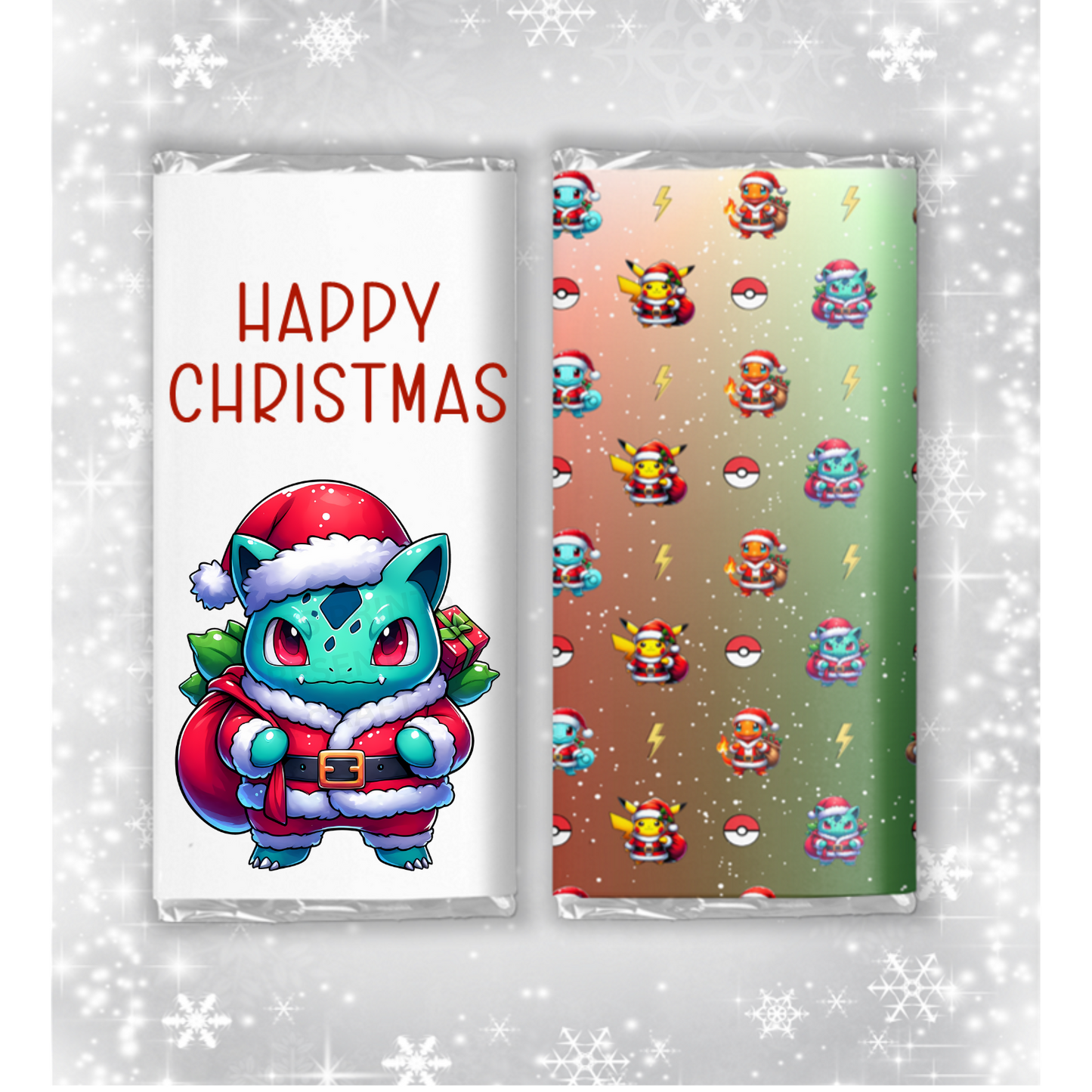 Pokemon Characters Dressed as Santa Christmas Chocolate Bar Wrapper