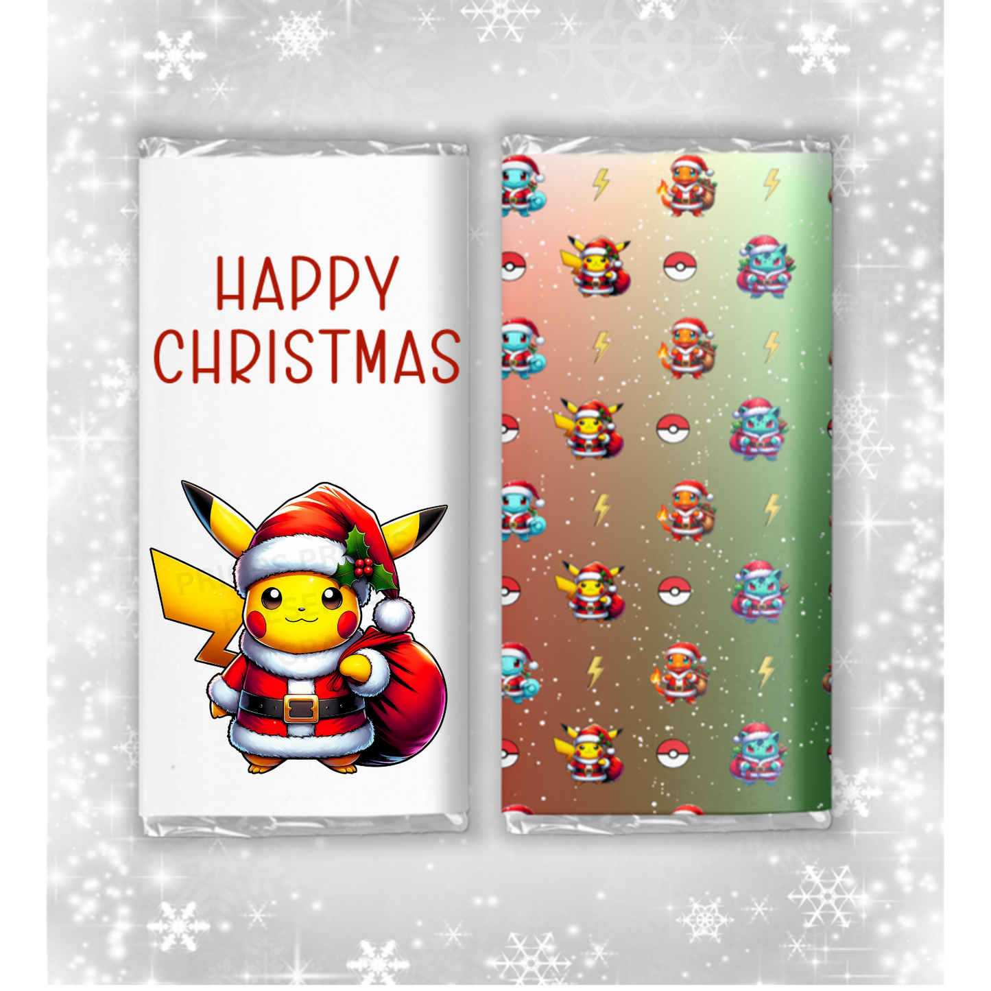 Pokemon Characters Dressed as Santa Christmas Chocolate Bar Wrapper