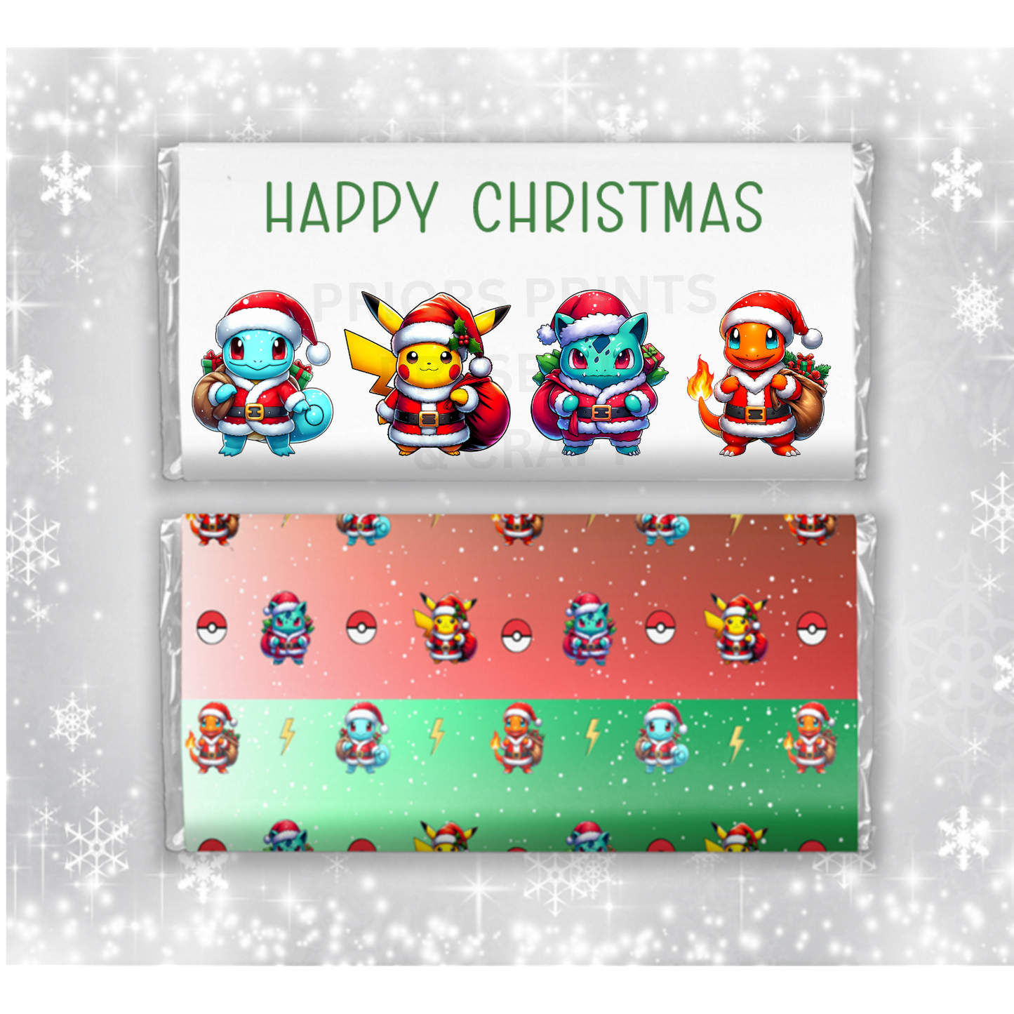 Pokemon Characters Dressed as Santa Christmas Chocolate Bar Wrapper