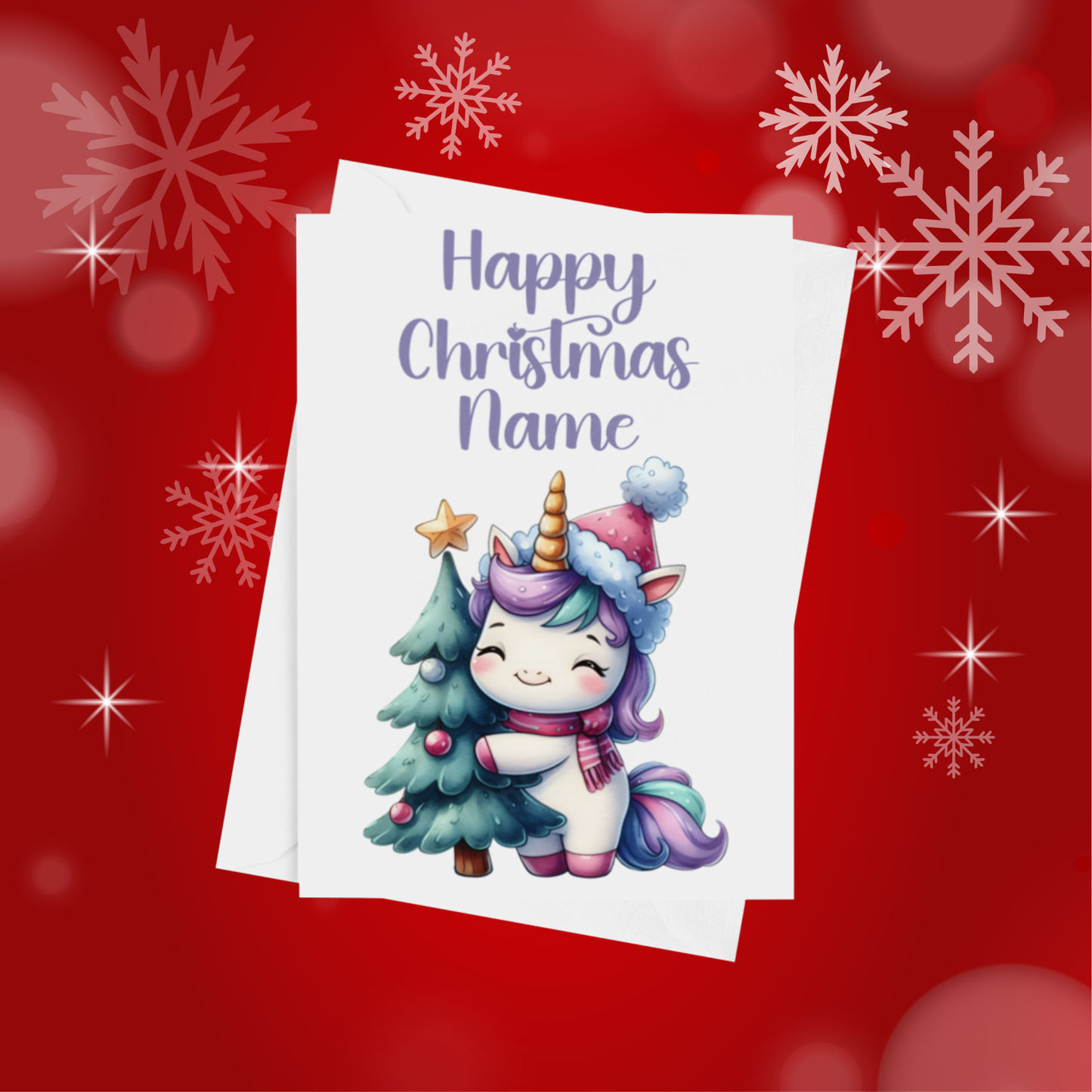 Cute Unicorn Personalised Christmas Card