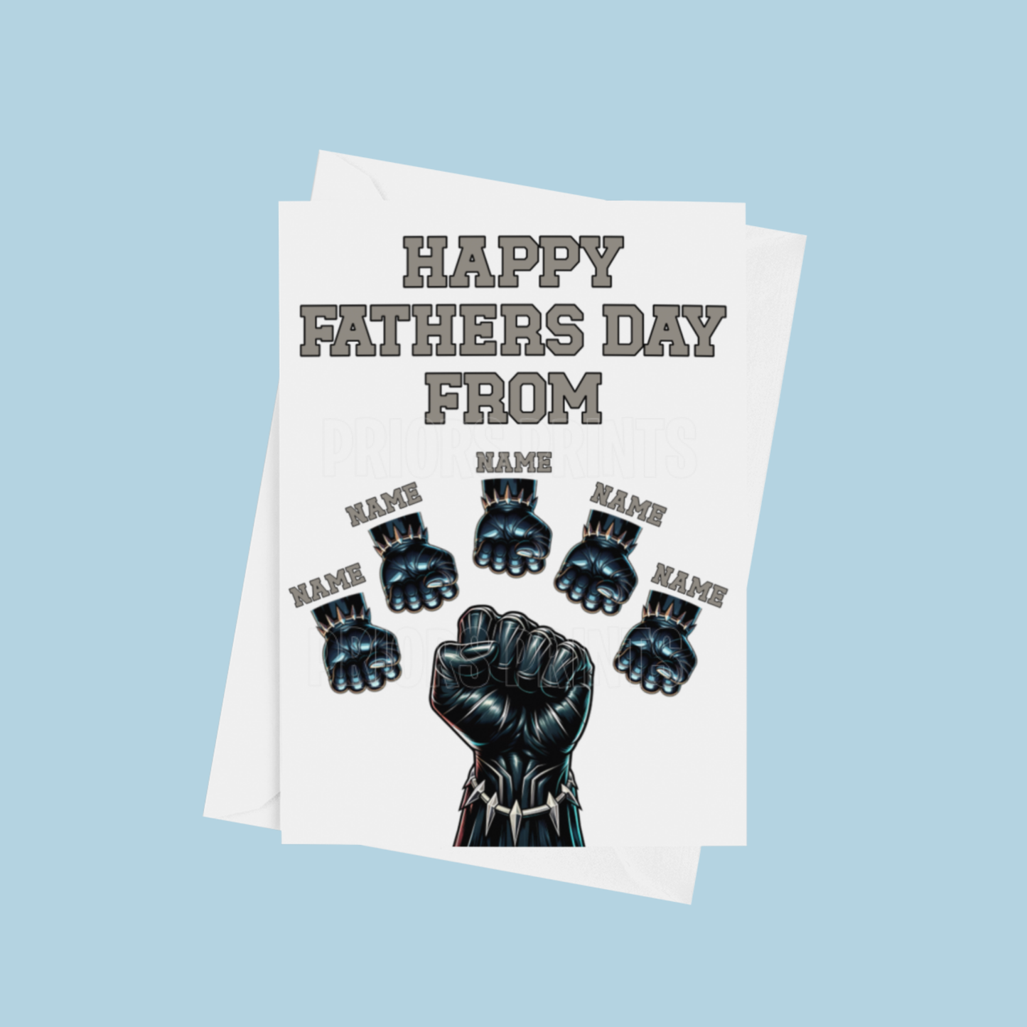 Personalised Black Panther Fist Fathers Day Card for up to 5 Children