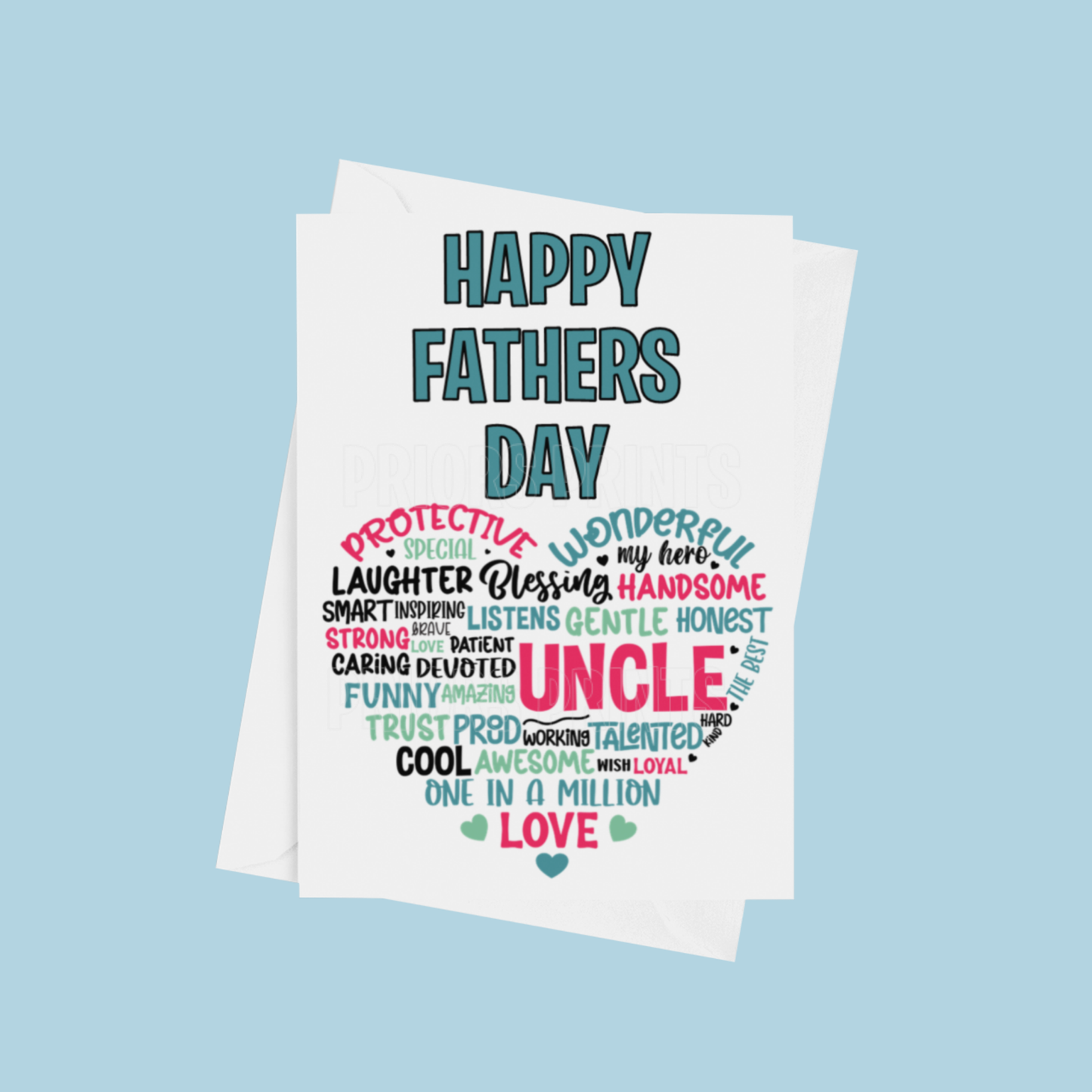 Happy Fathers Day Heart Quote Card for Dad, Daddy, Grandad, Uncle
