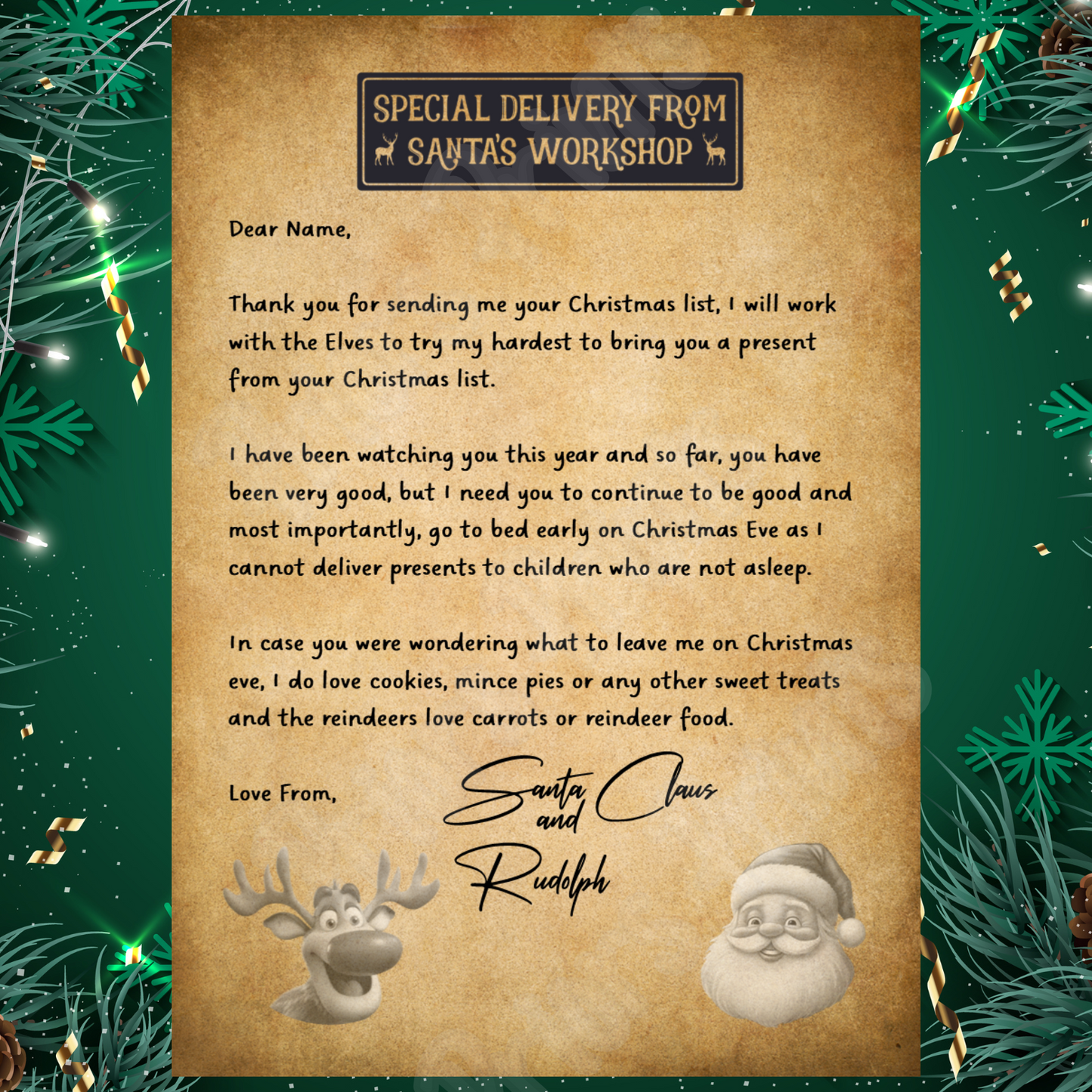 Personalised Vintage Santa Letter with Envelope
