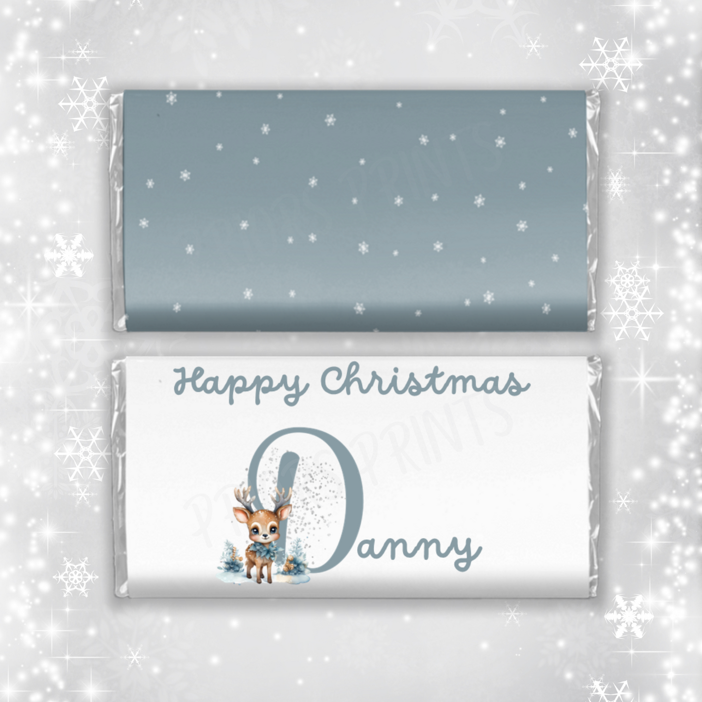 Personalised Reindeer Christmas Chocolate Bar Wrapper