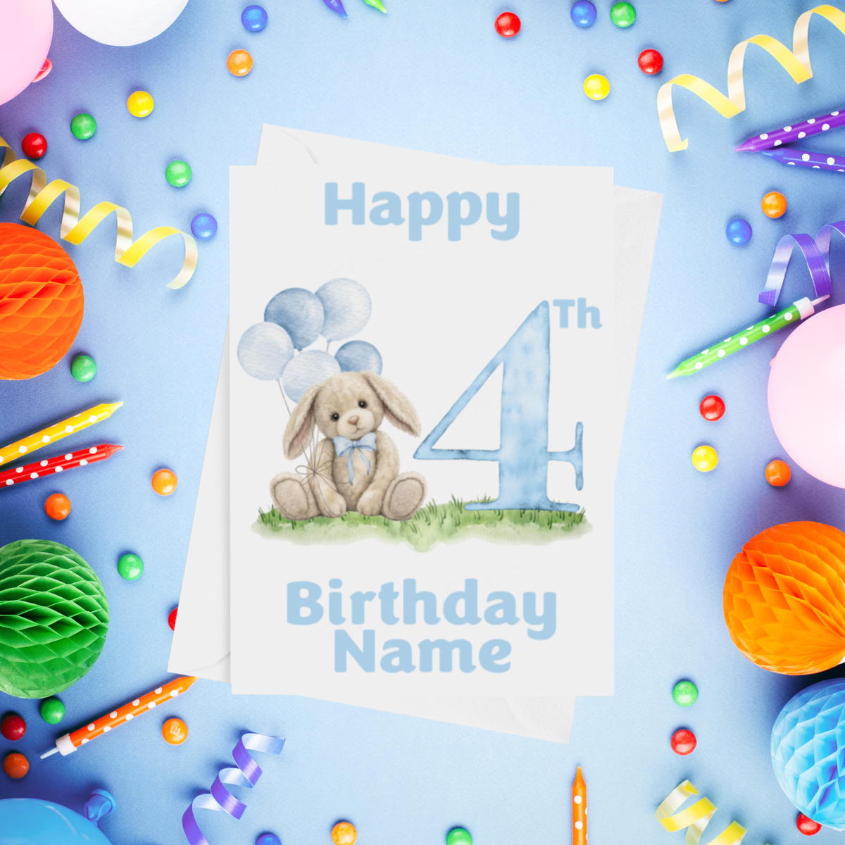 Birthday Bunny Personalised Birthday Card Ages 1-4 in Pink or Blue