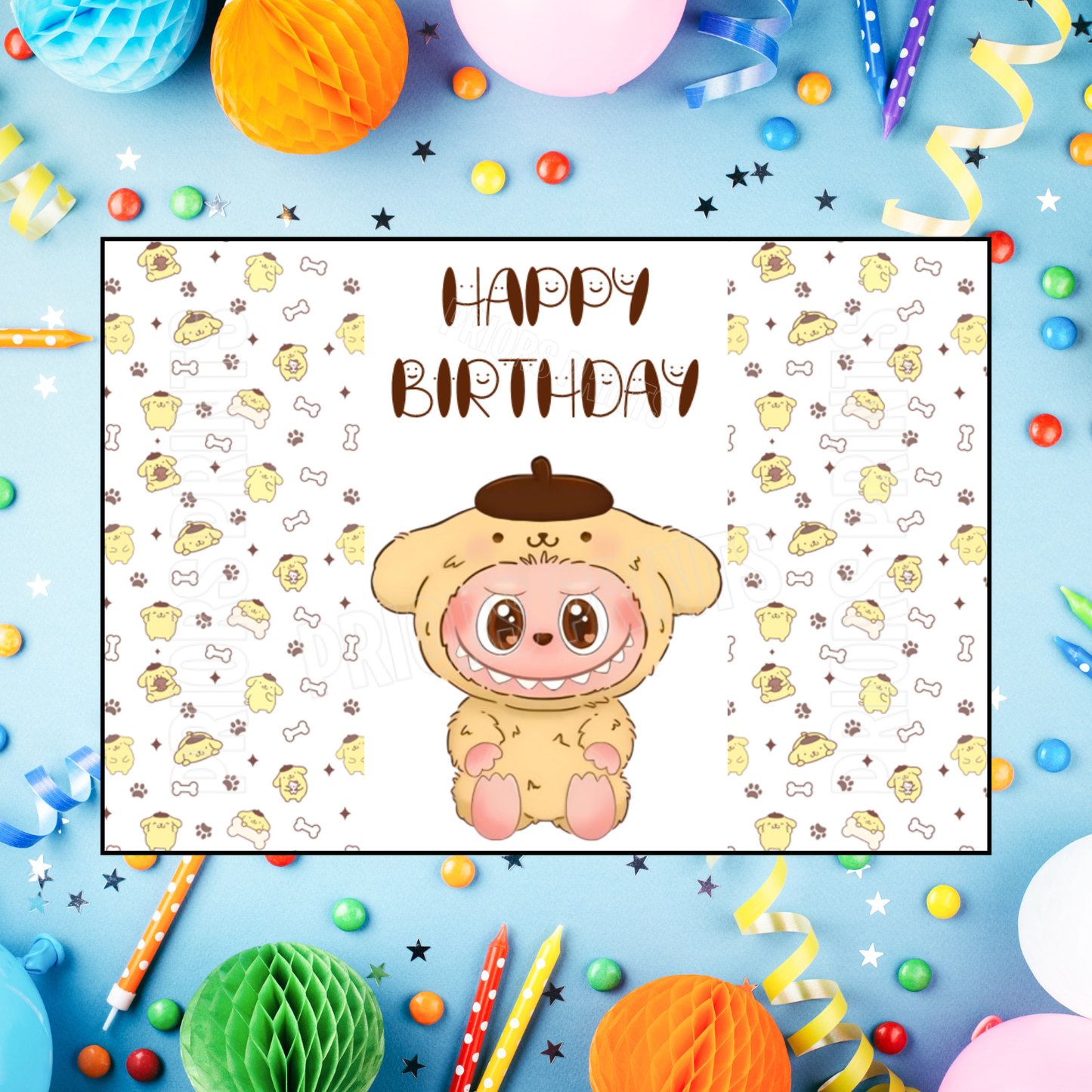 Labubu Dressed as Hello Kitty Characters Birthday Chocolate Bar Wrappers I Sanrio