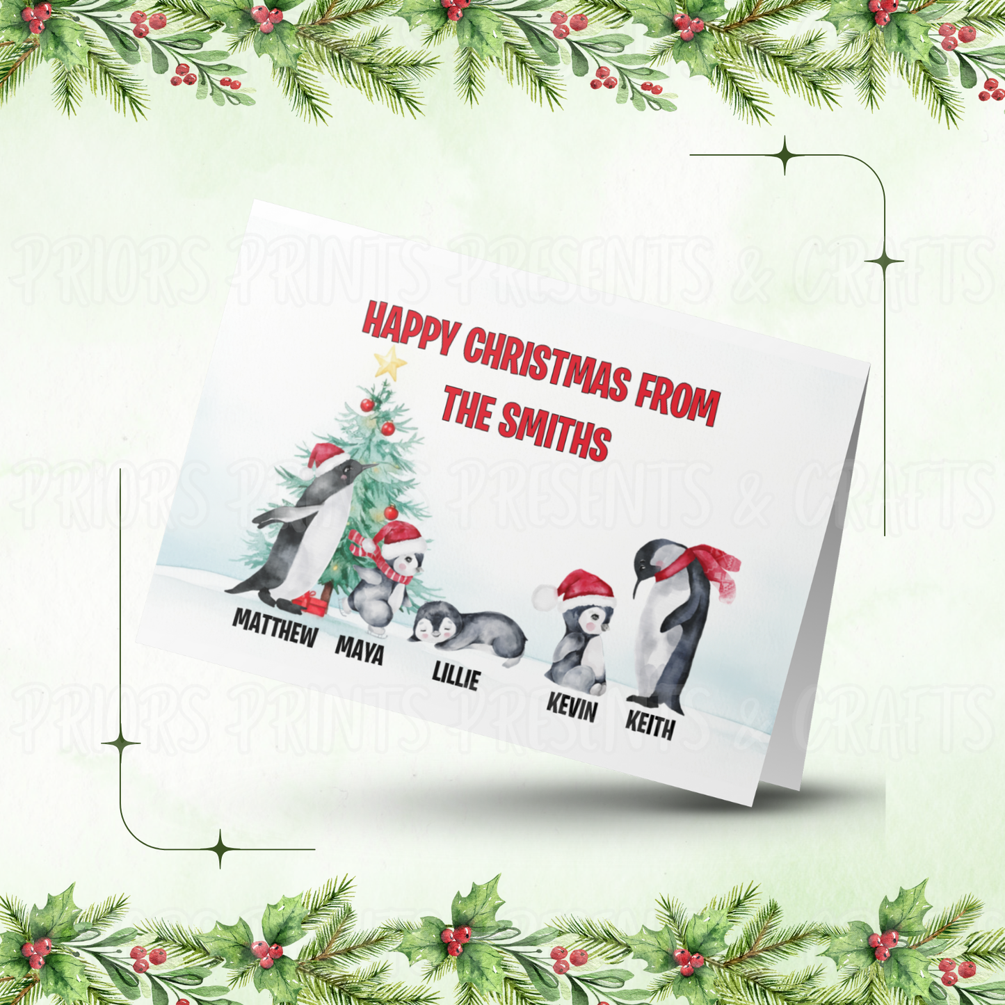 Personalised Penguin Family Christmas Card