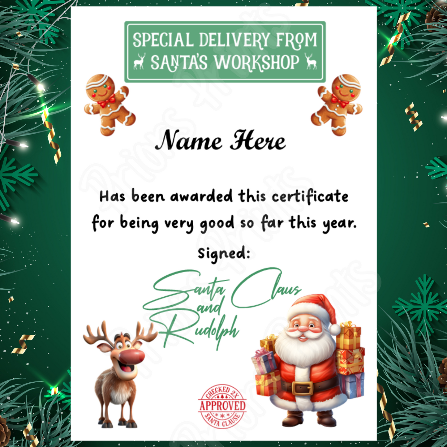 Personalised Santa Certificate A5 with 3 Different Designs to choose from