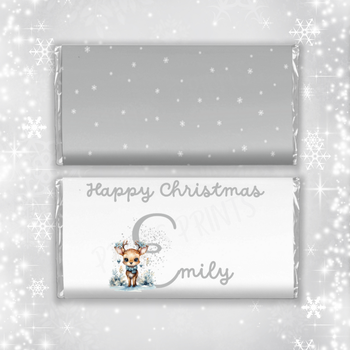 Personalised Reindeer Christmas Chocolate Bar Wrapper