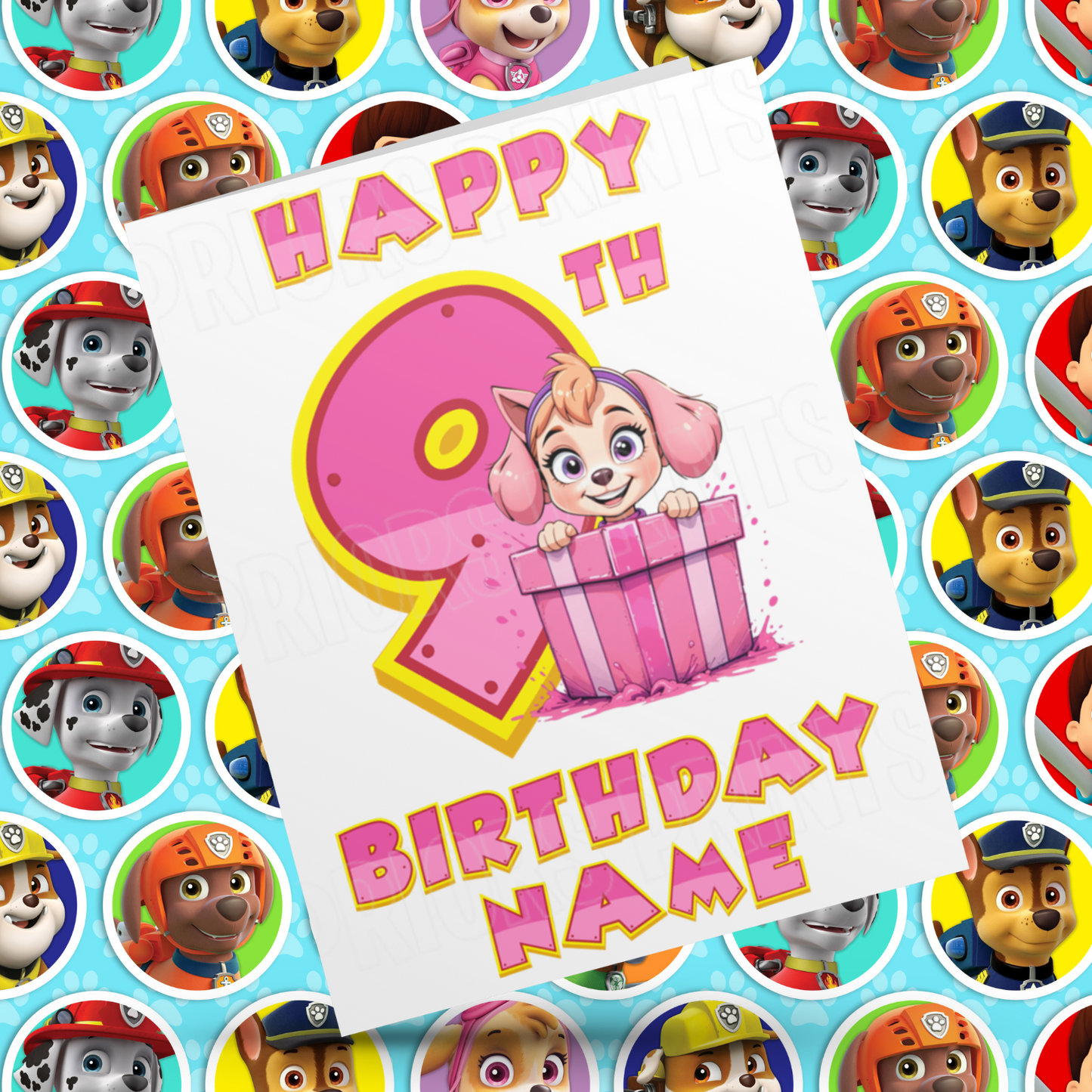 Personalised Pink Paw Patrol Birthday Card with Age 1-9 Years
