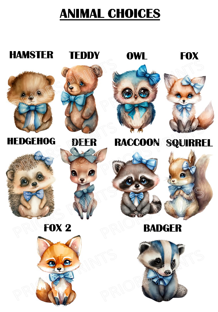 Animal with Blue Bowtie Personalised A4 Name Print