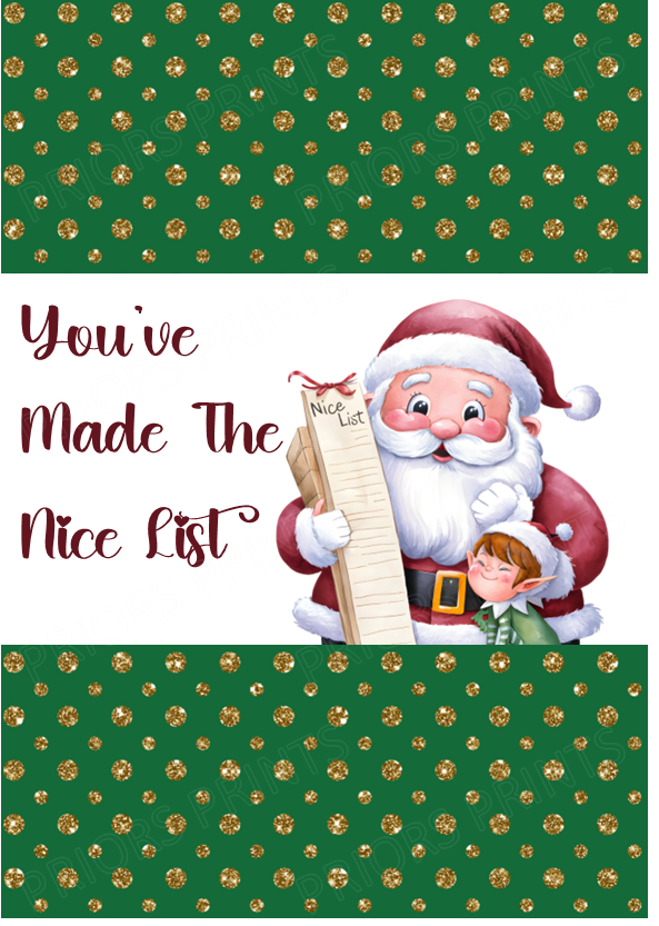 Santa You've Made The Nice List Christmas Chocolate Bar Wrapper