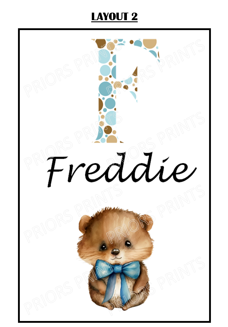 Animal with Blue Bowtie Personalised A4 Name Print