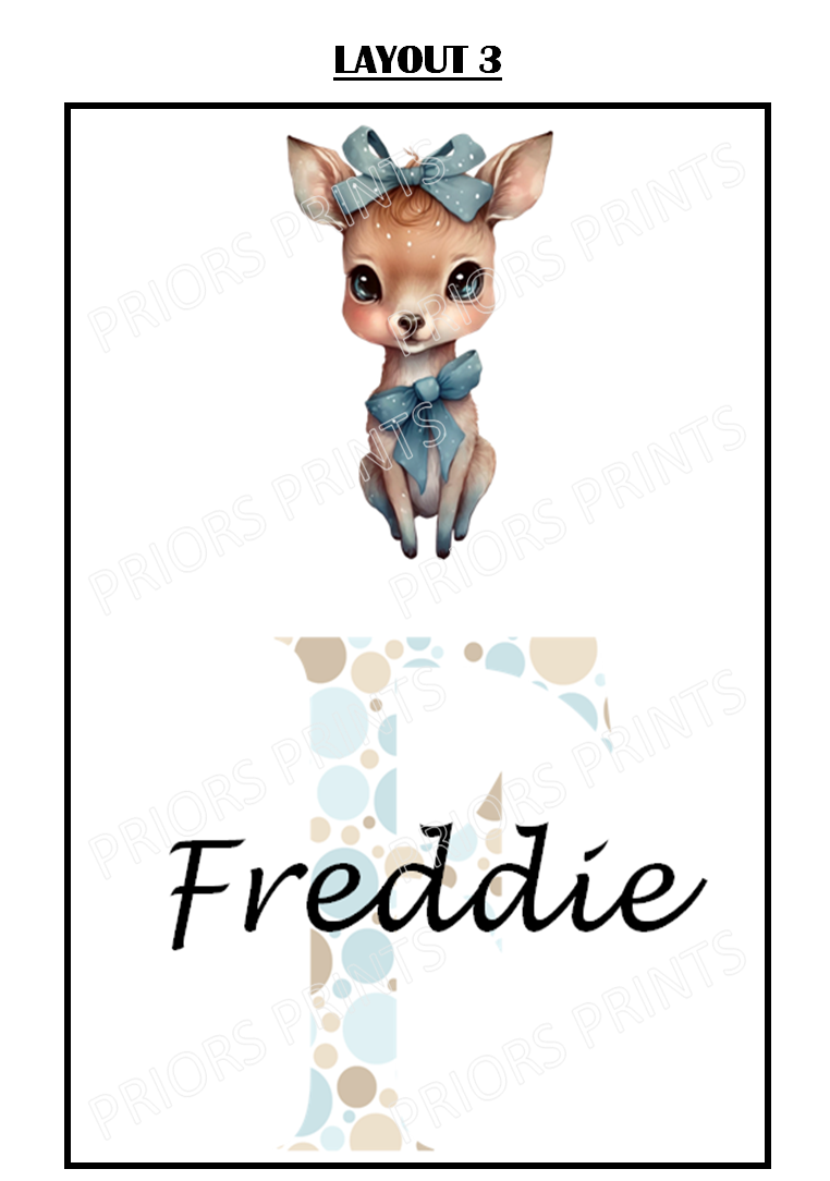 Animal with Blue Bowtie Personalised A4 Name Print