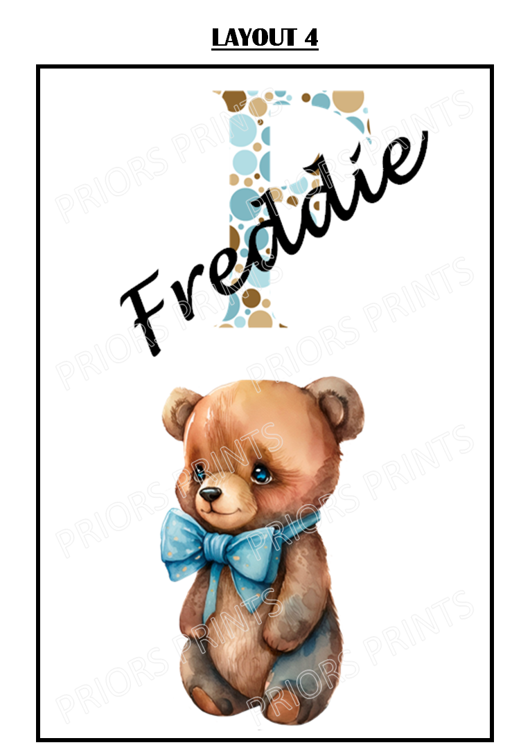 Animal with Blue Bowtie Personalised A4 Name Print