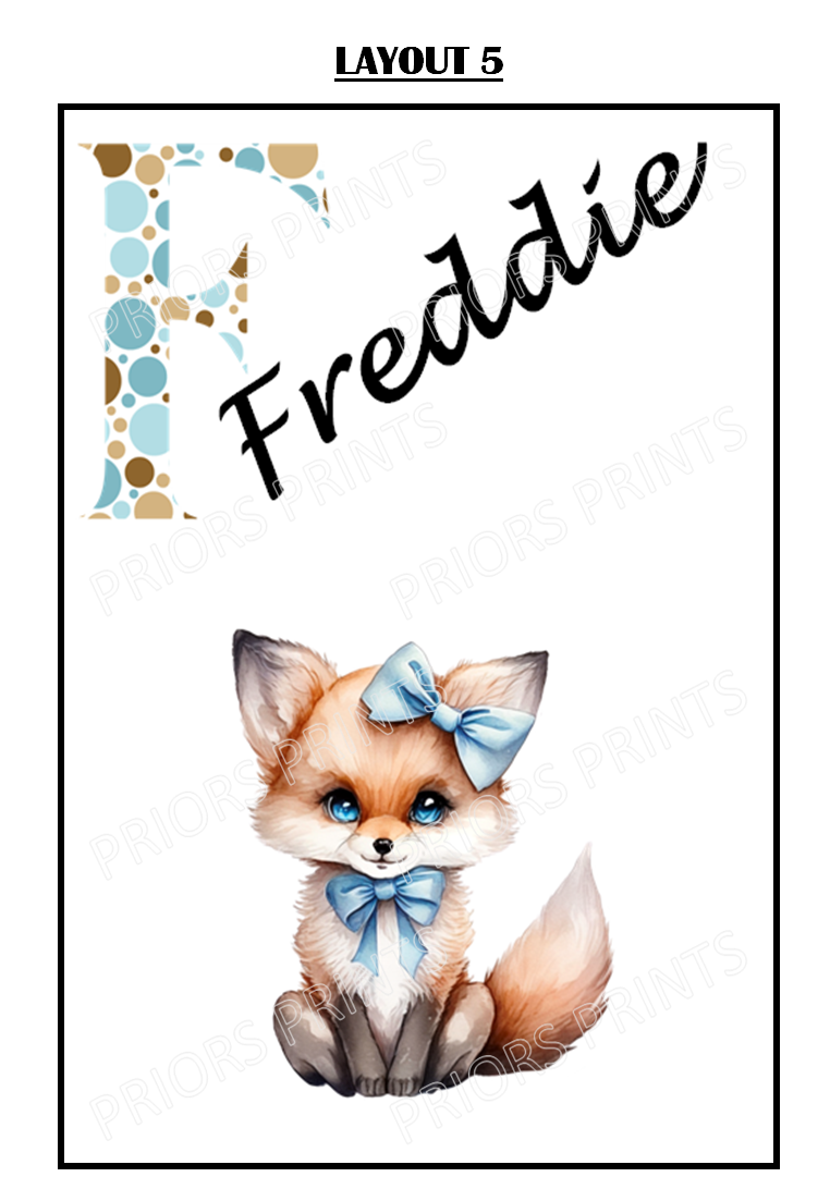Animal with Blue Bowtie Personalised A4 Name Print