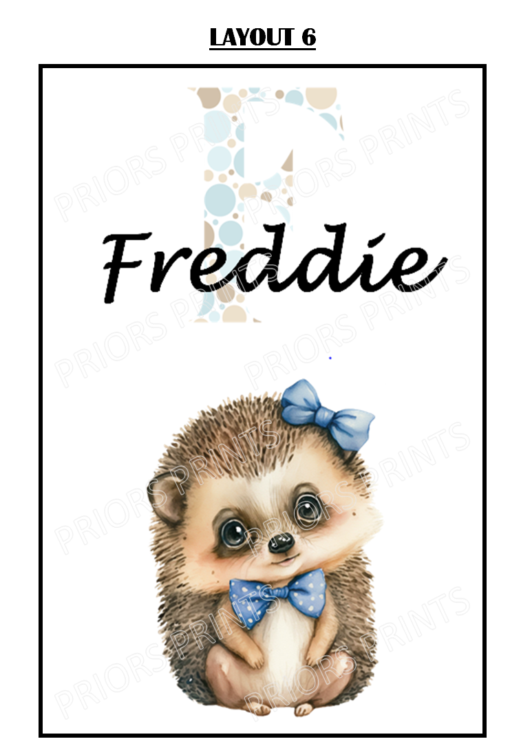 Animal with Blue Bowtie Personalised A4 Name Print