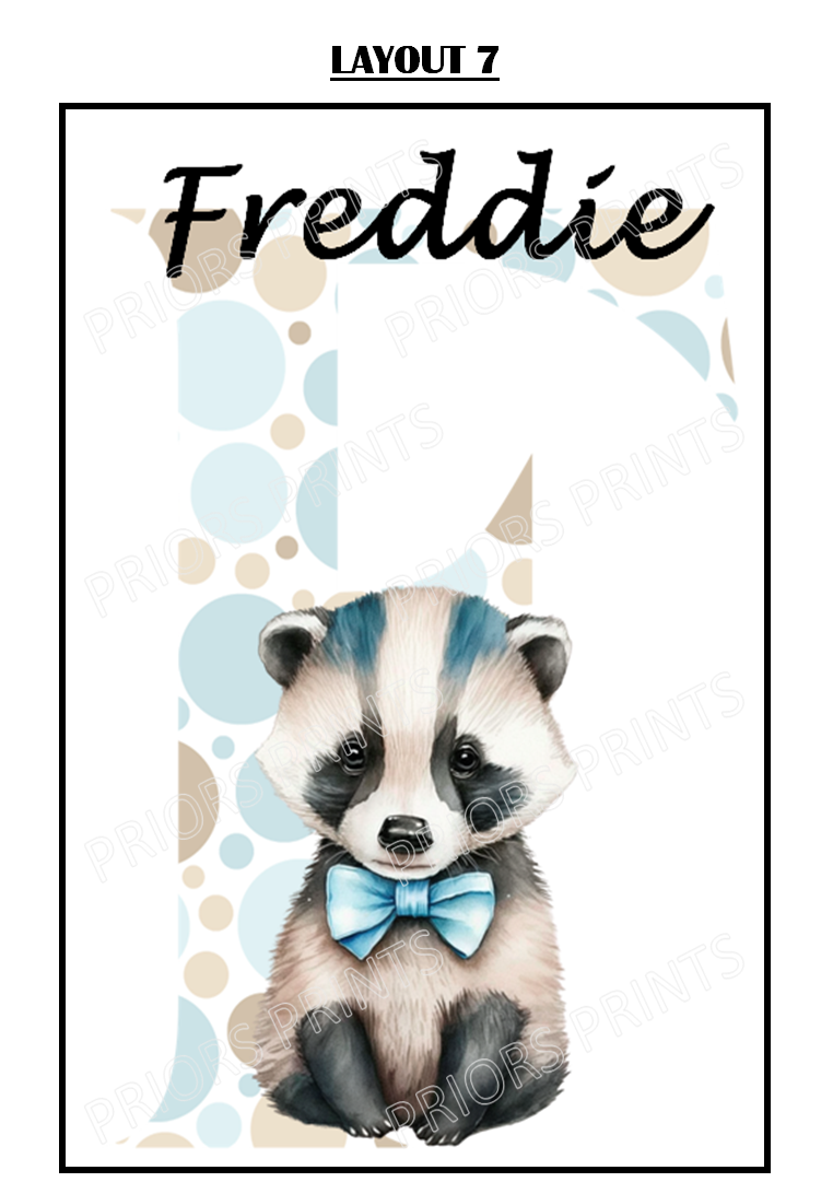 Animal with Blue Bowtie Personalised A4 Name Print