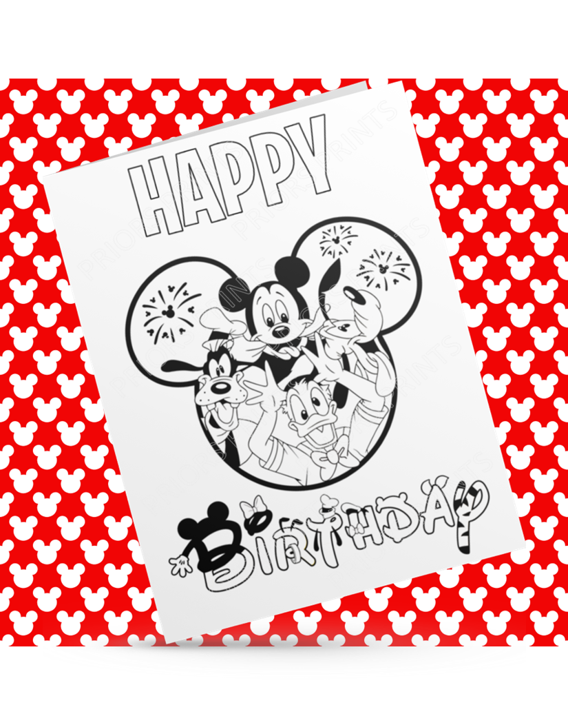 Disney Characters Colour Your Own Birthday Card