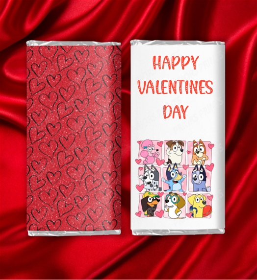 Bluey Valentines Chocolate Bar Wrappers